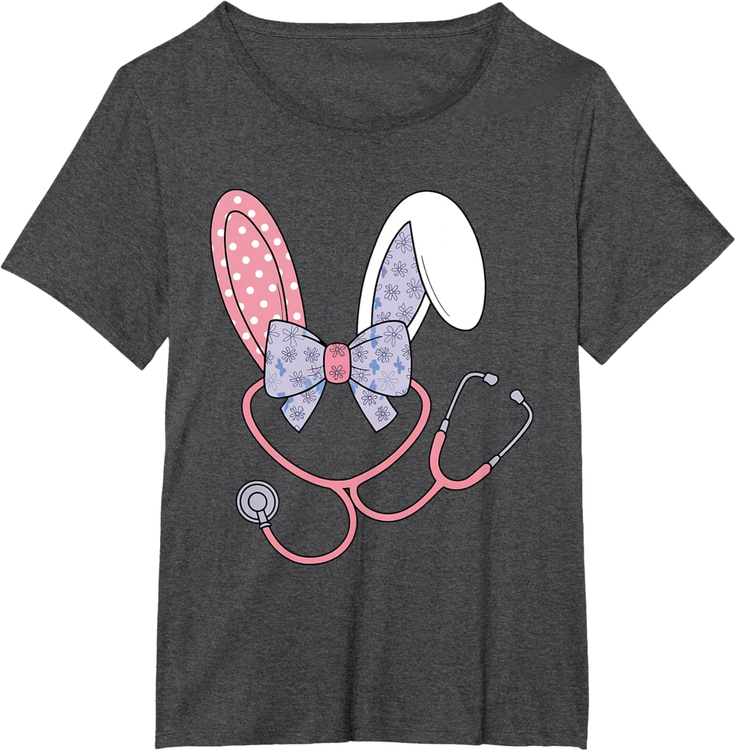 Easter Nurse Coquette Bow Stethoscope Bunny Scrub Top Rabbit T-Shirt