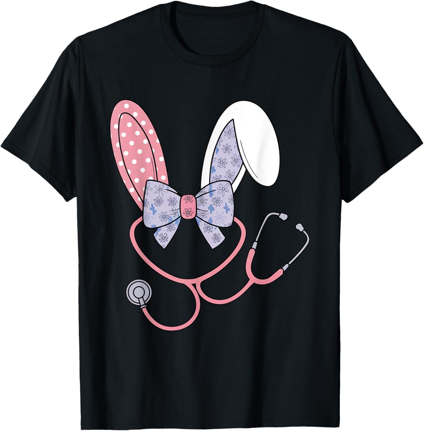 Easter Nurse Coquette Bow Stethoscope Bunny Scrub Top Rabbit T-Shirt