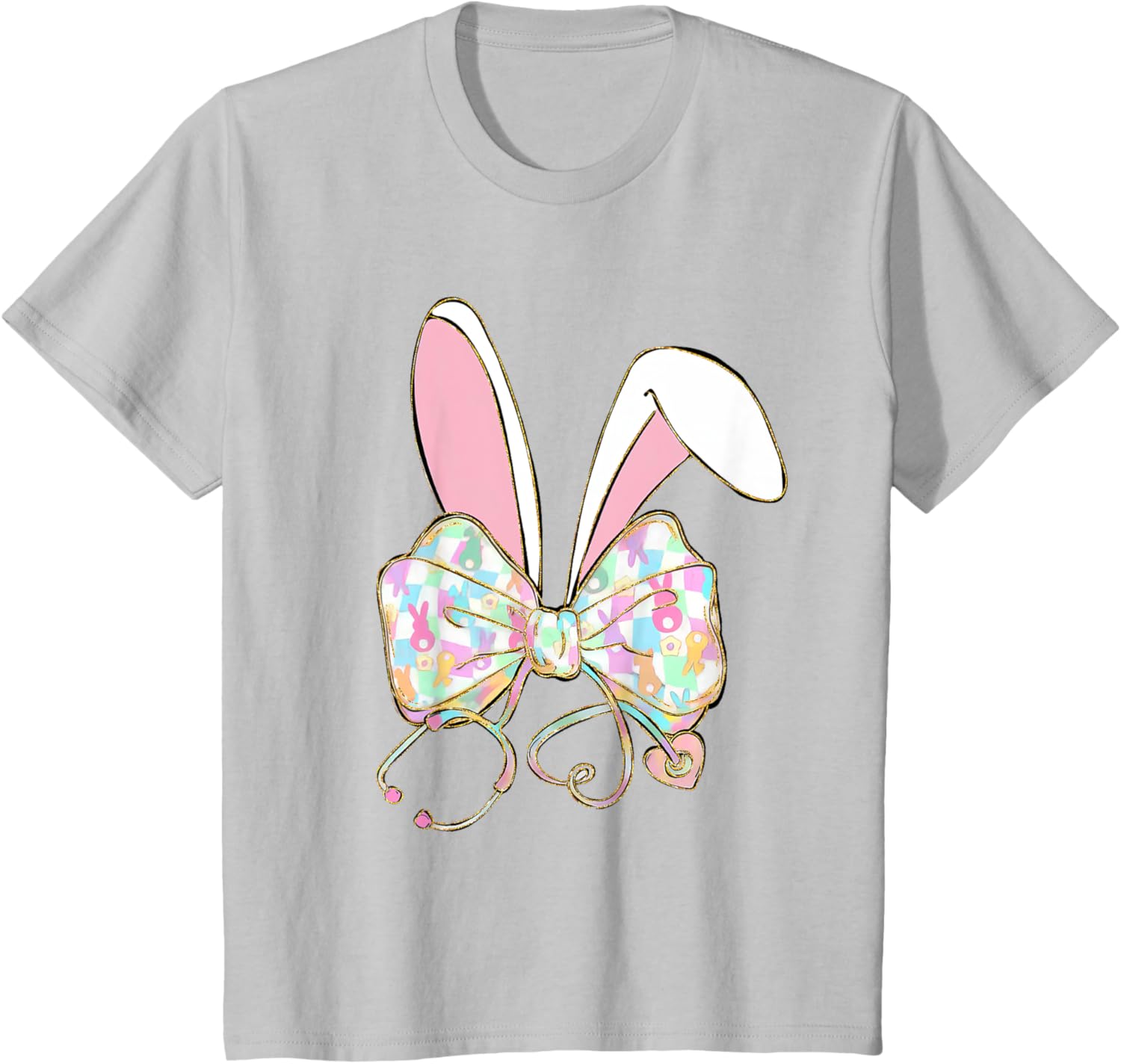 Easter Nurse Coquette Bow Stethoscope Bunny Scrub Top Rabbit T-Shirt