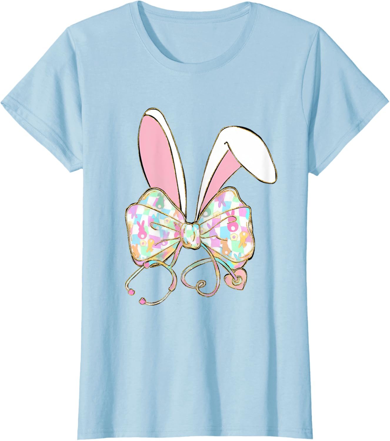 Easter Nurse Coquette Bow Stethoscope Bunny Scrub Top Rabbit T-Shirt