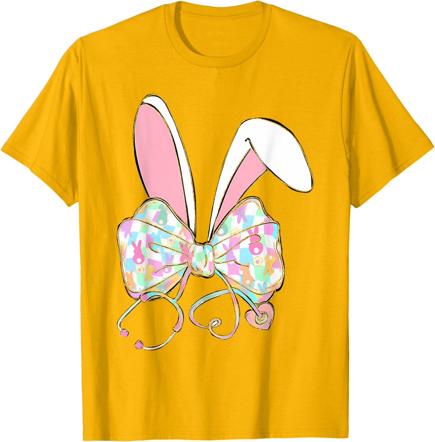 Easter Nurse Coquette Bow Stethoscope Bunny Scrub Top Rabbit T-Shirt