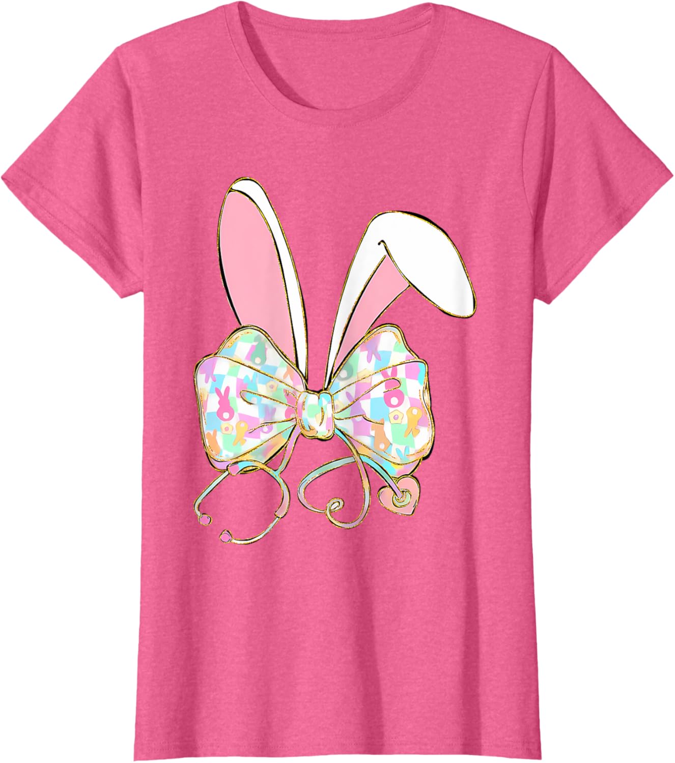 Easter Nurse Coquette Bow Stethoscope Bunny Scrub Top Rabbit T-Shirt