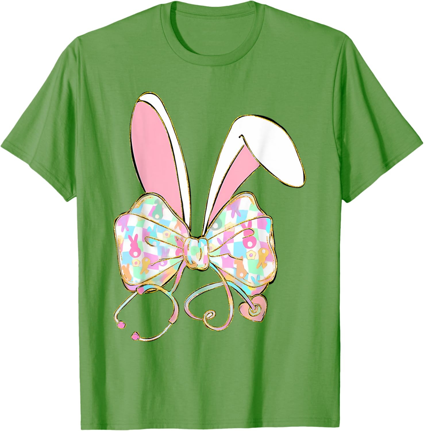 Easter Nurse Coquette Bow Stethoscope Bunny Scrub Top Rabbit T-Shirt