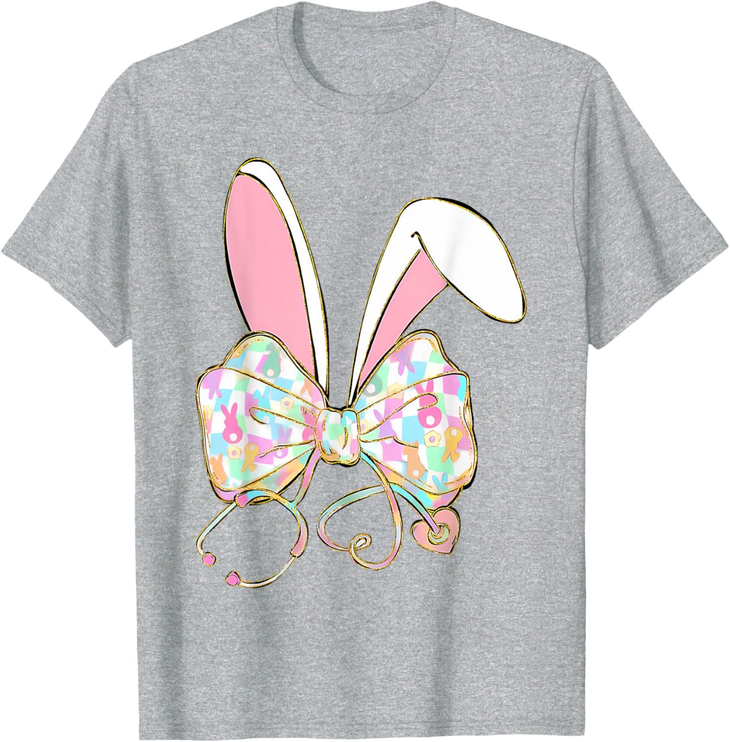 Easter Nurse Coquette Bow Stethoscope Bunny Scrub Top Rabbit T-Shirt