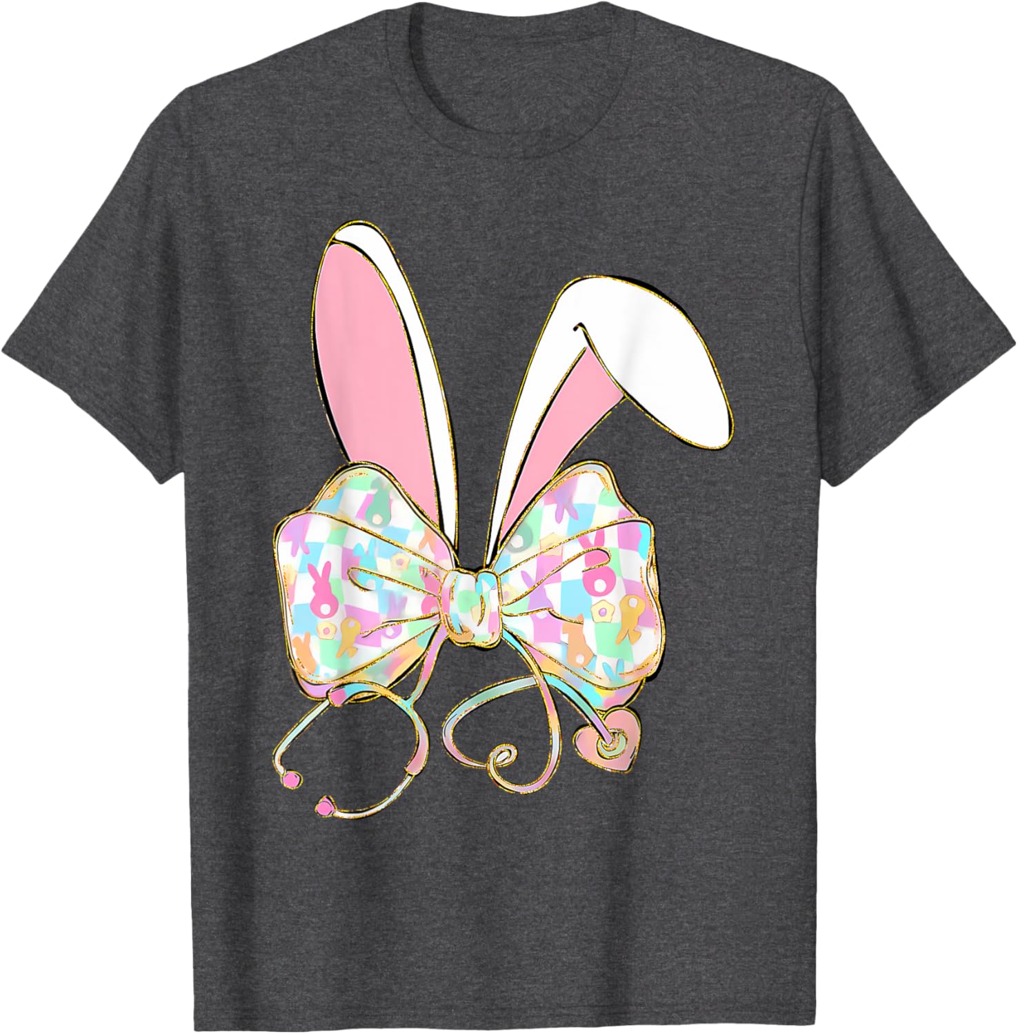 Easter Nurse Coquette Bow Stethoscope Bunny Scrub Top Rabbit T-Shirt