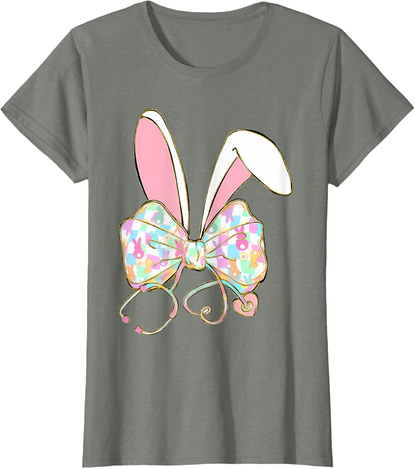 Easter Nurse Coquette Bow Stethoscope Bunny Scrub Top Rabbit T-Shirt