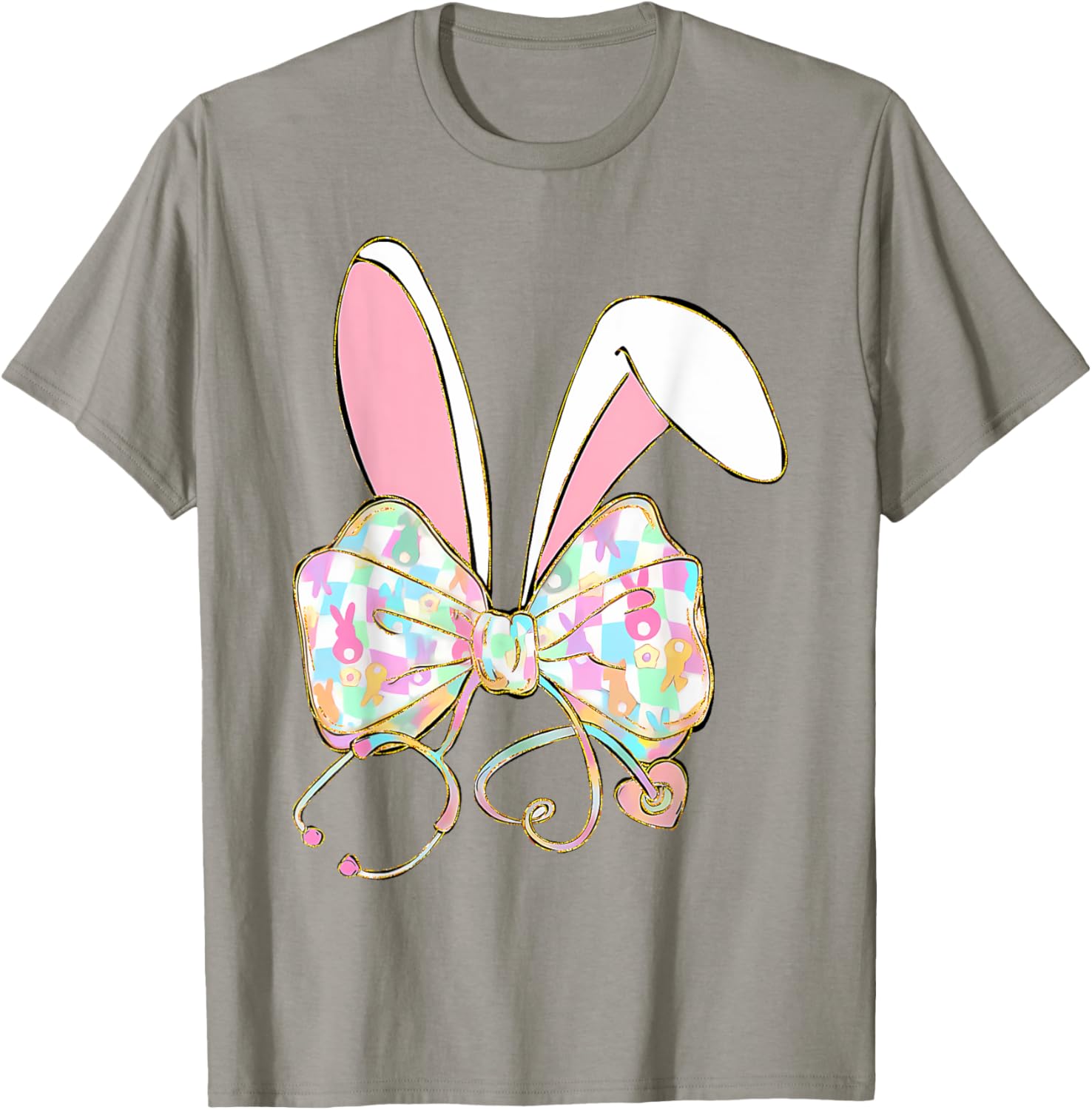 Easter Nurse Coquette Bow Stethoscope Bunny Scrub Top Rabbit T-Shirt