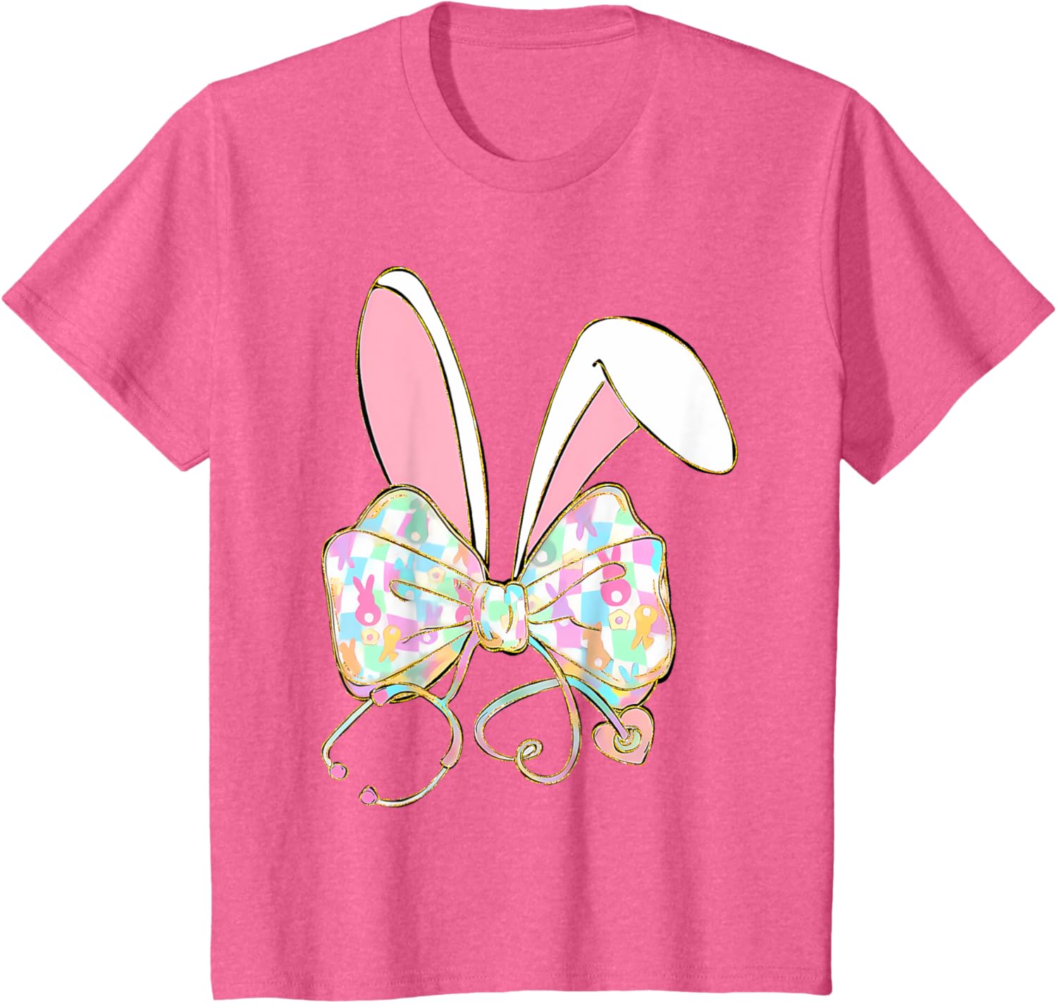 Easter Nurse Coquette Bow Stethoscope Bunny Scrub Top Rabbit T-Shirt