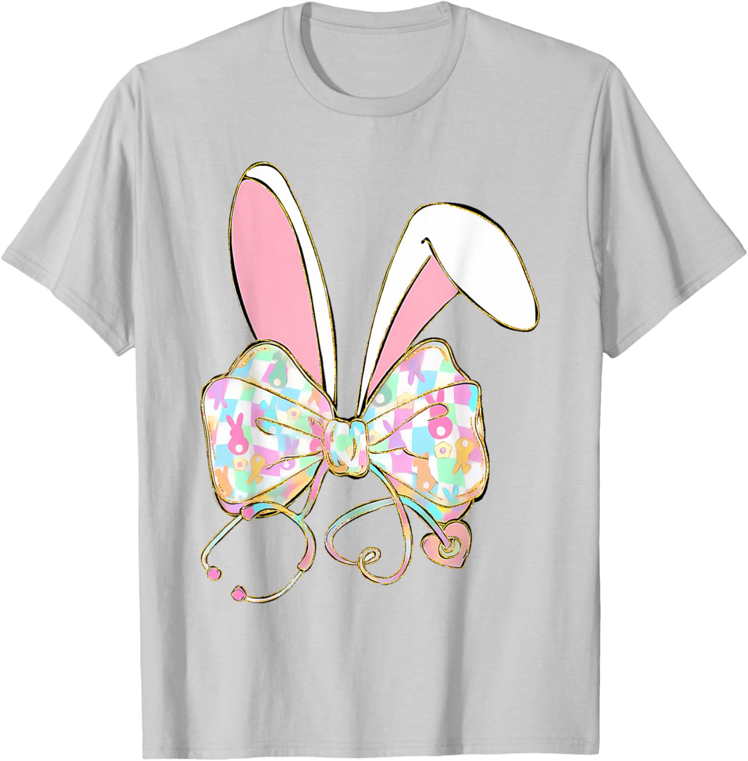 Easter Nurse Coquette Bow Stethoscope Bunny Scrub Top Rabbit T-Shirt