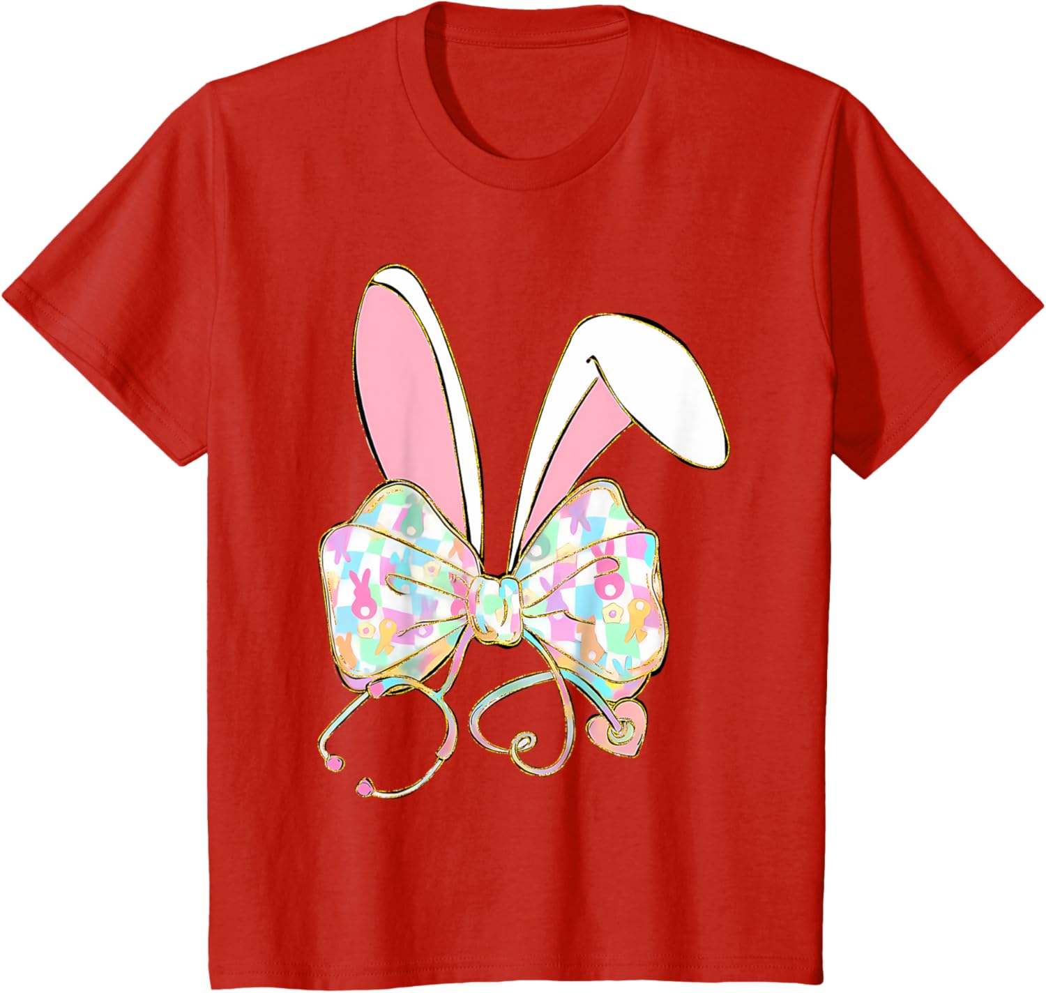 Easter Nurse Coquette Bow Stethoscope Bunny Scrub Top Rabbit T-Shirt