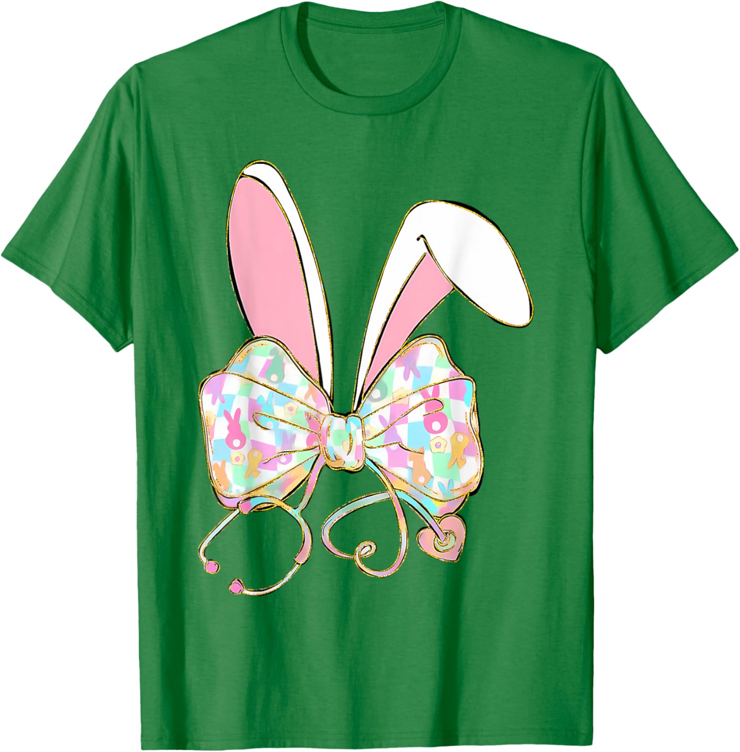 Easter Nurse Coquette Bow Stethoscope Bunny Scrub Top Rabbit T-Shirt