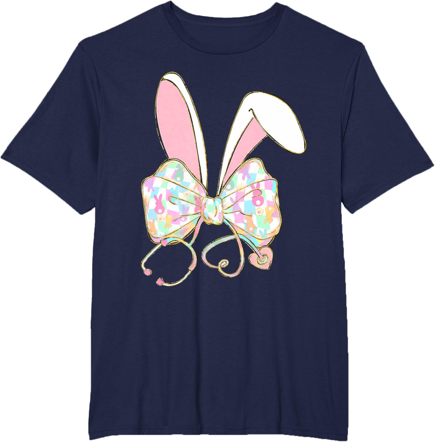 Easter Nurse Coquette Bow Stethoscope Bunny Scrub Top Rabbit T-Shirt