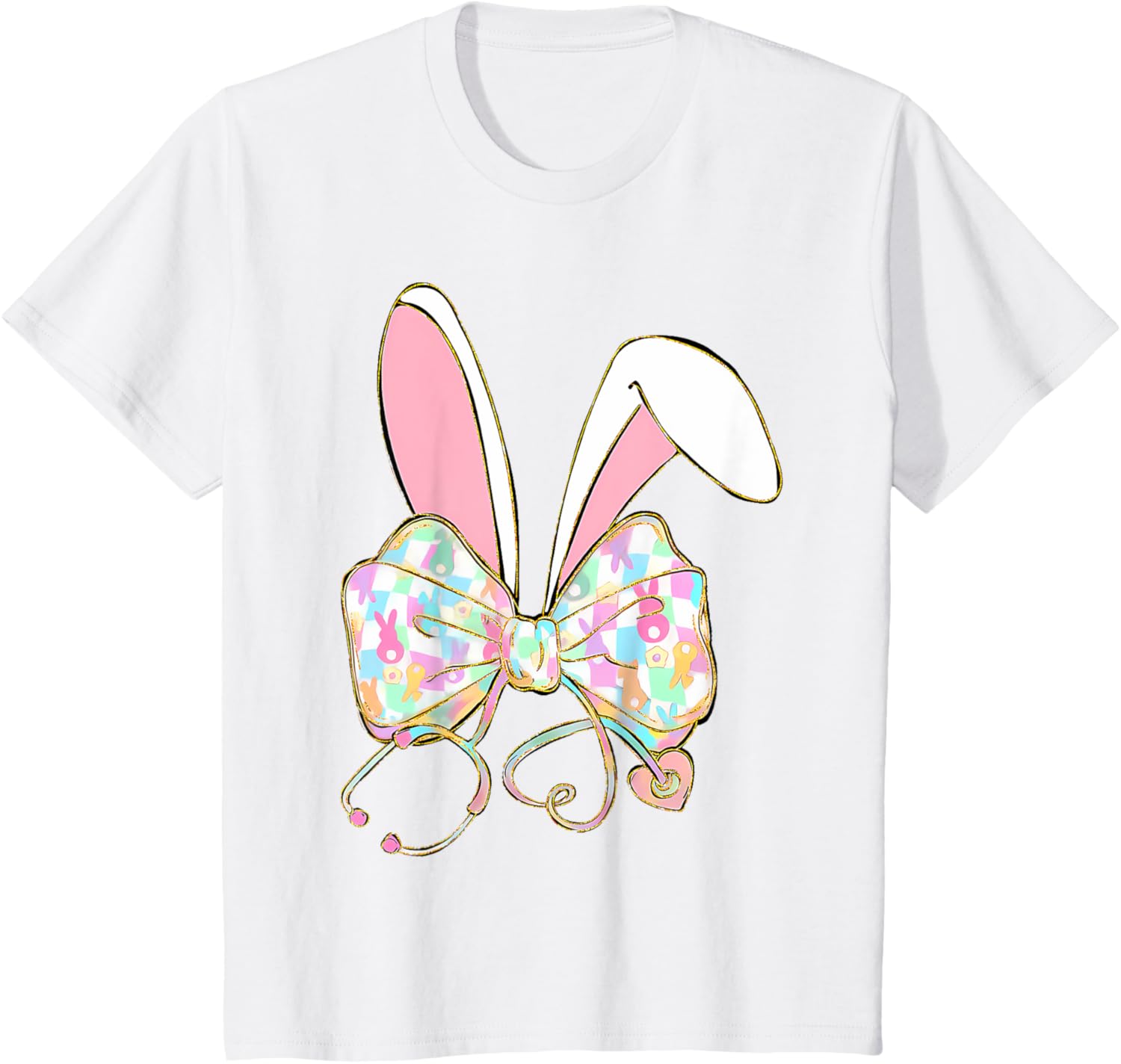 Easter Nurse Coquette Bow Stethoscope Bunny Scrub Top Rabbit T-Shirt