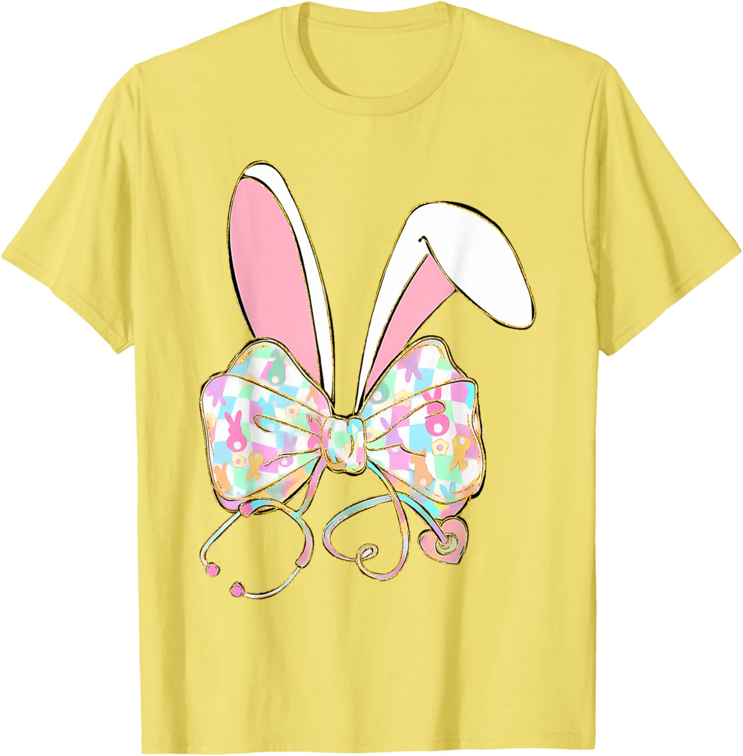 Easter Nurse Coquette Bow Stethoscope Bunny Scrub Top Rabbit T-Shirt