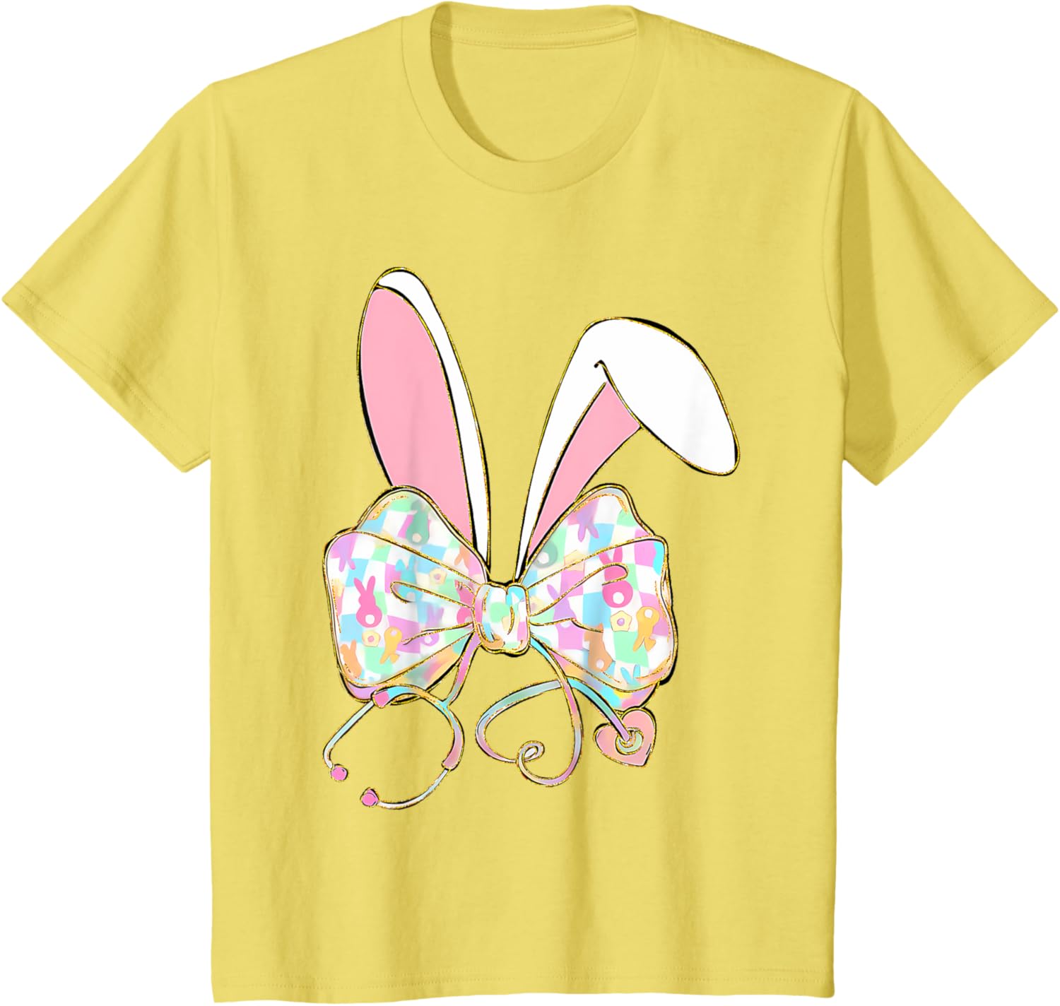 Easter Nurse Coquette Bow Stethoscope Bunny Scrub Top Rabbit T-Shirt