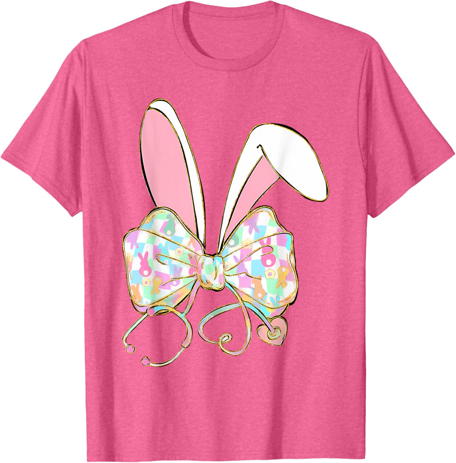 Easter Nurse Coquette Bow Stethoscope Bunny Scrub Top Rabbit T-Shirt