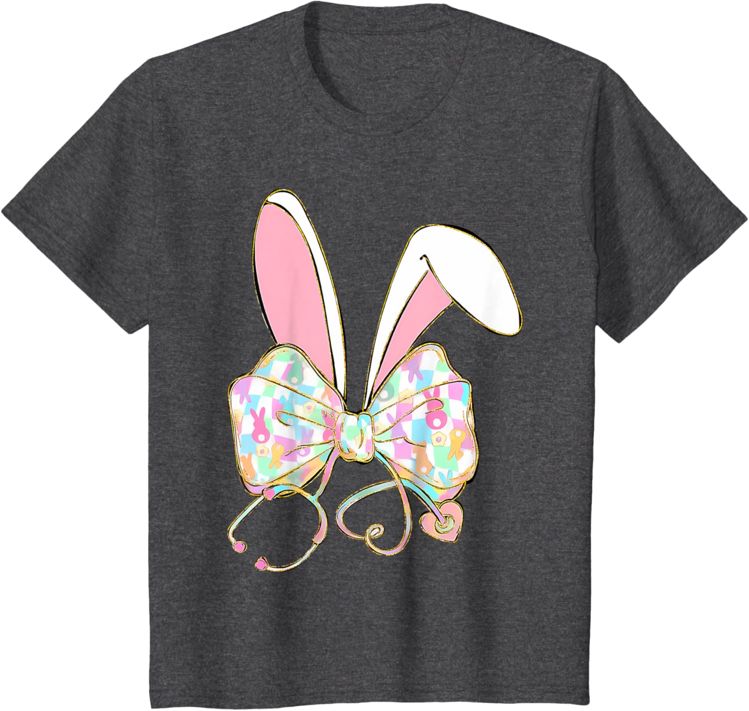 Easter Nurse Coquette Bow Stethoscope Bunny Scrub Top Rabbit T-Shirt