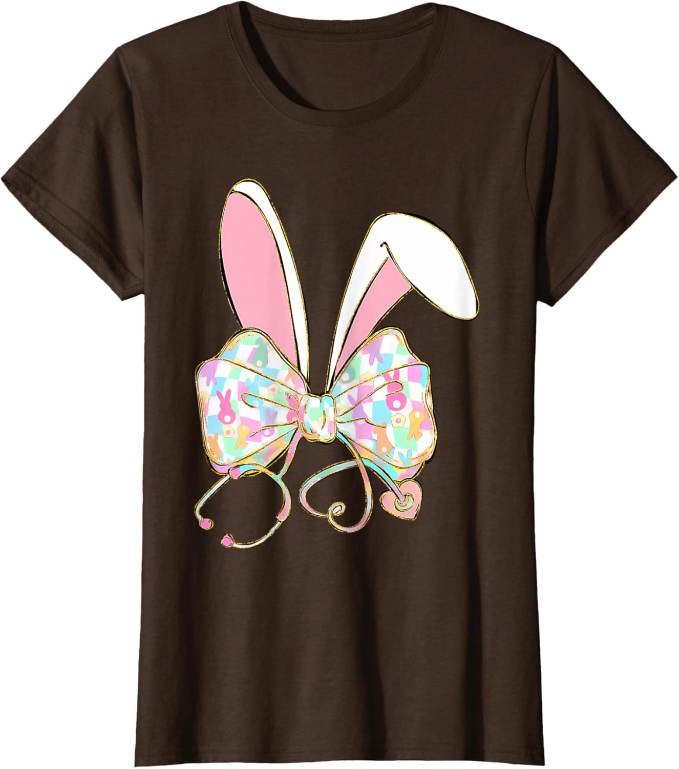 Easter Nurse Coquette Bow Stethoscope Bunny Scrub Top Rabbit T-Shirt