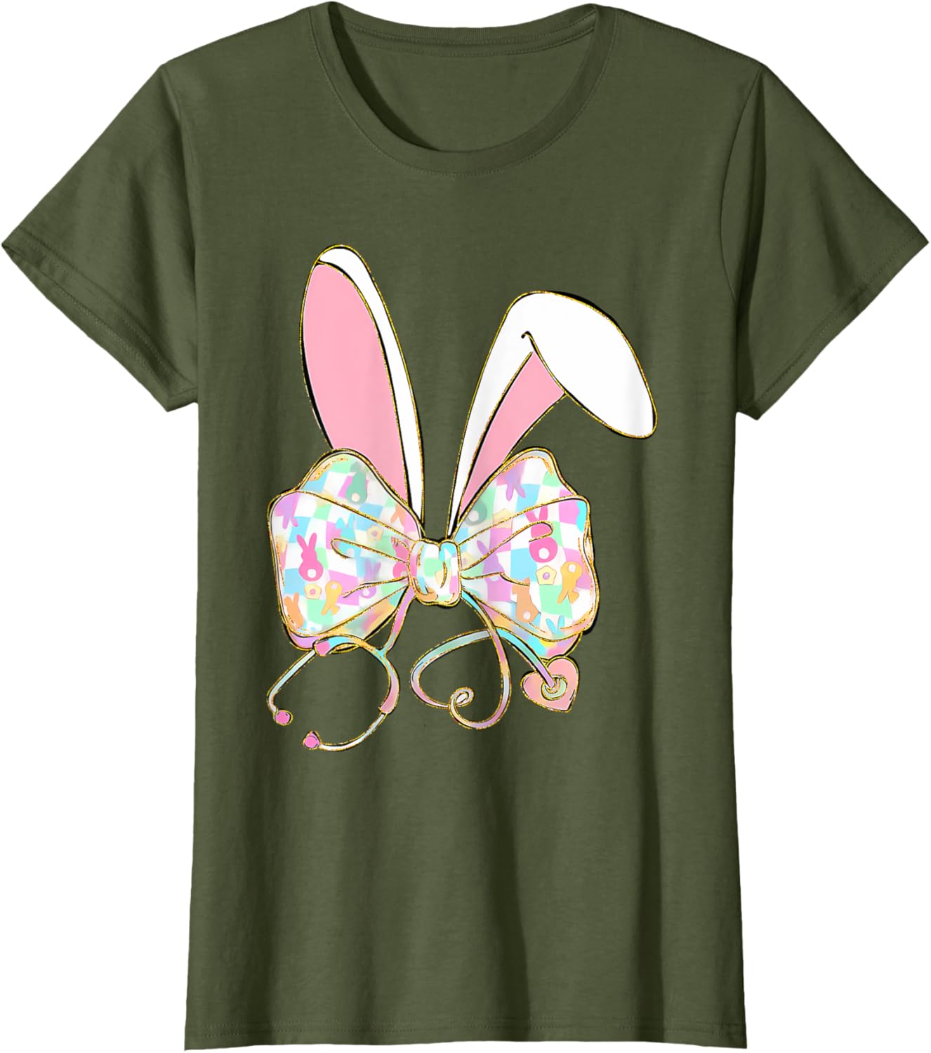 Easter Nurse Coquette Bow Stethoscope Bunny Scrub Top Rabbit T-Shirt