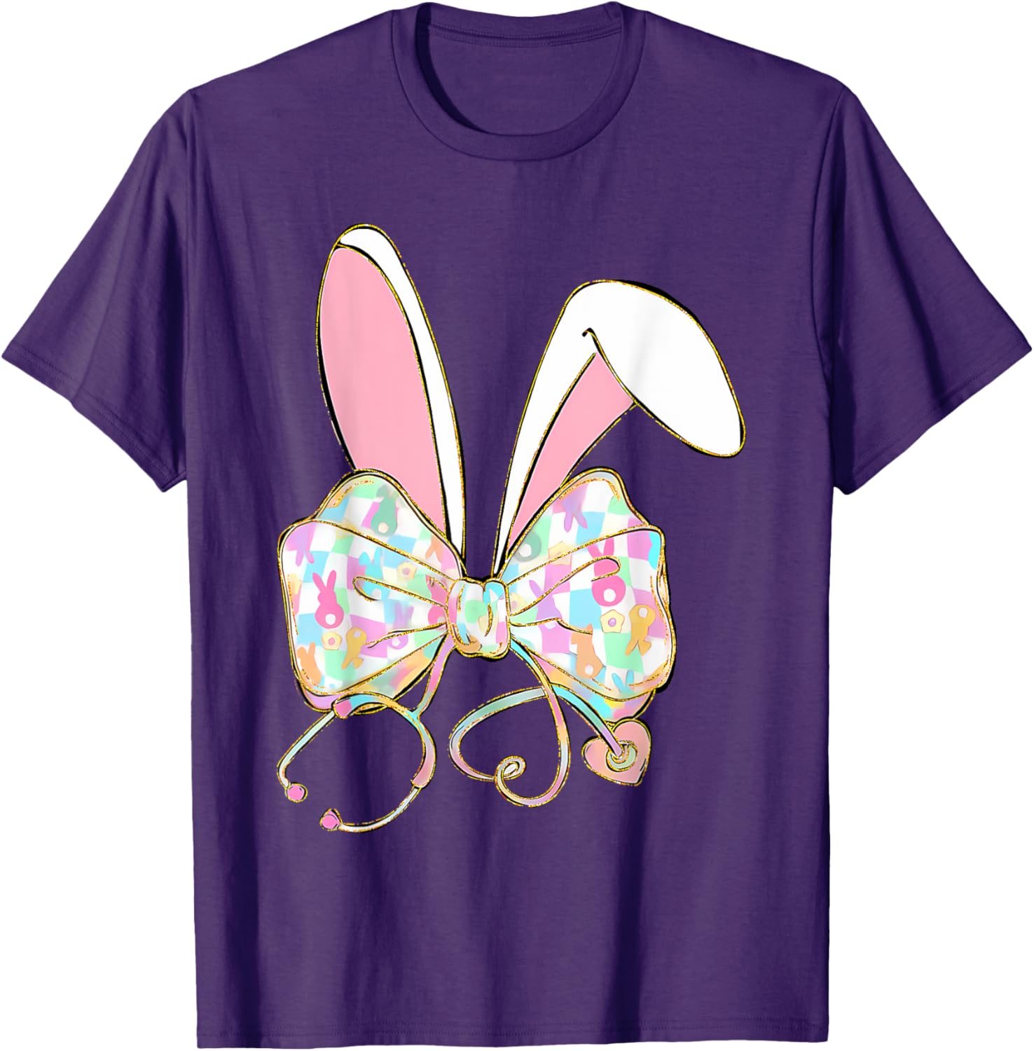 Easter Nurse Coquette Bow Stethoscope Bunny Scrub Top Rabbit T-Shirt