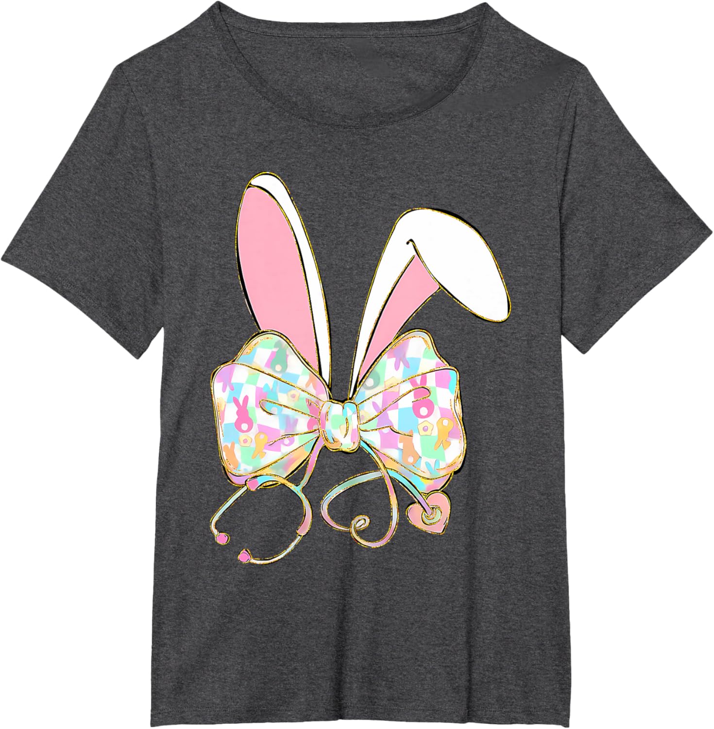 Easter Nurse Coquette Bow Stethoscope Bunny Scrub Top Rabbit T-Shirt