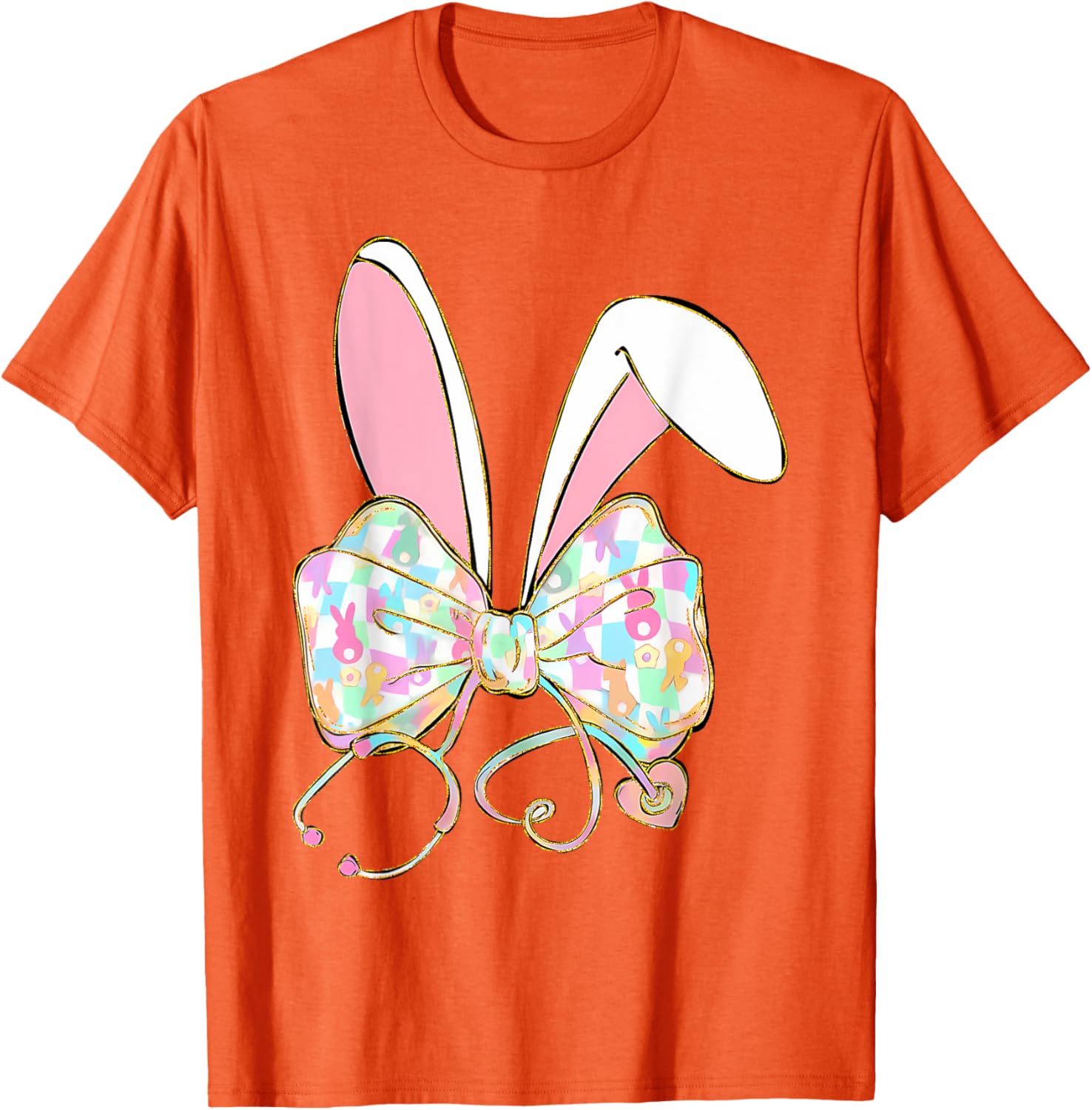 Easter Nurse Coquette Bow Stethoscope Bunny Scrub Top Rabbit T-Shirt