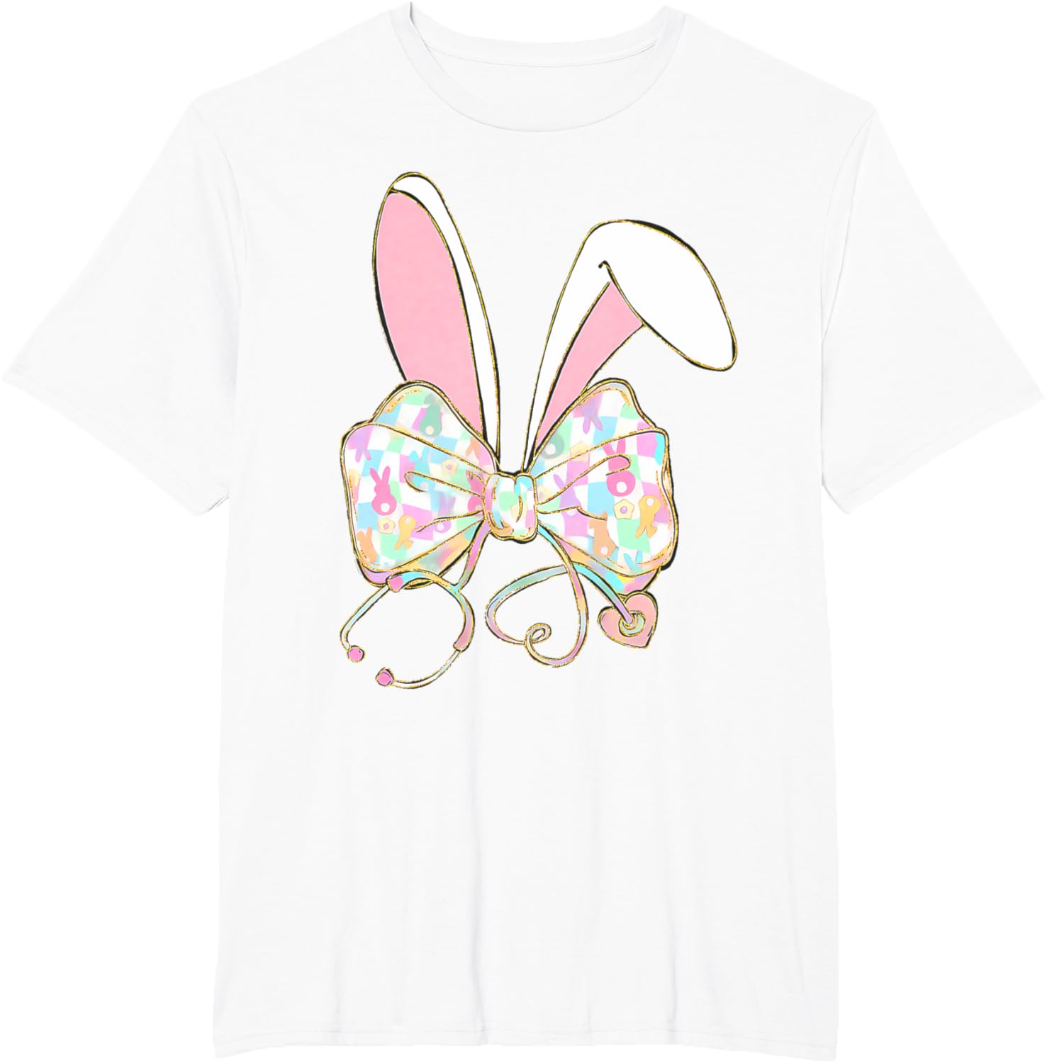 Easter Nurse Coquette Bow Stethoscope Bunny Scrub Top Rabbit T-Shirt