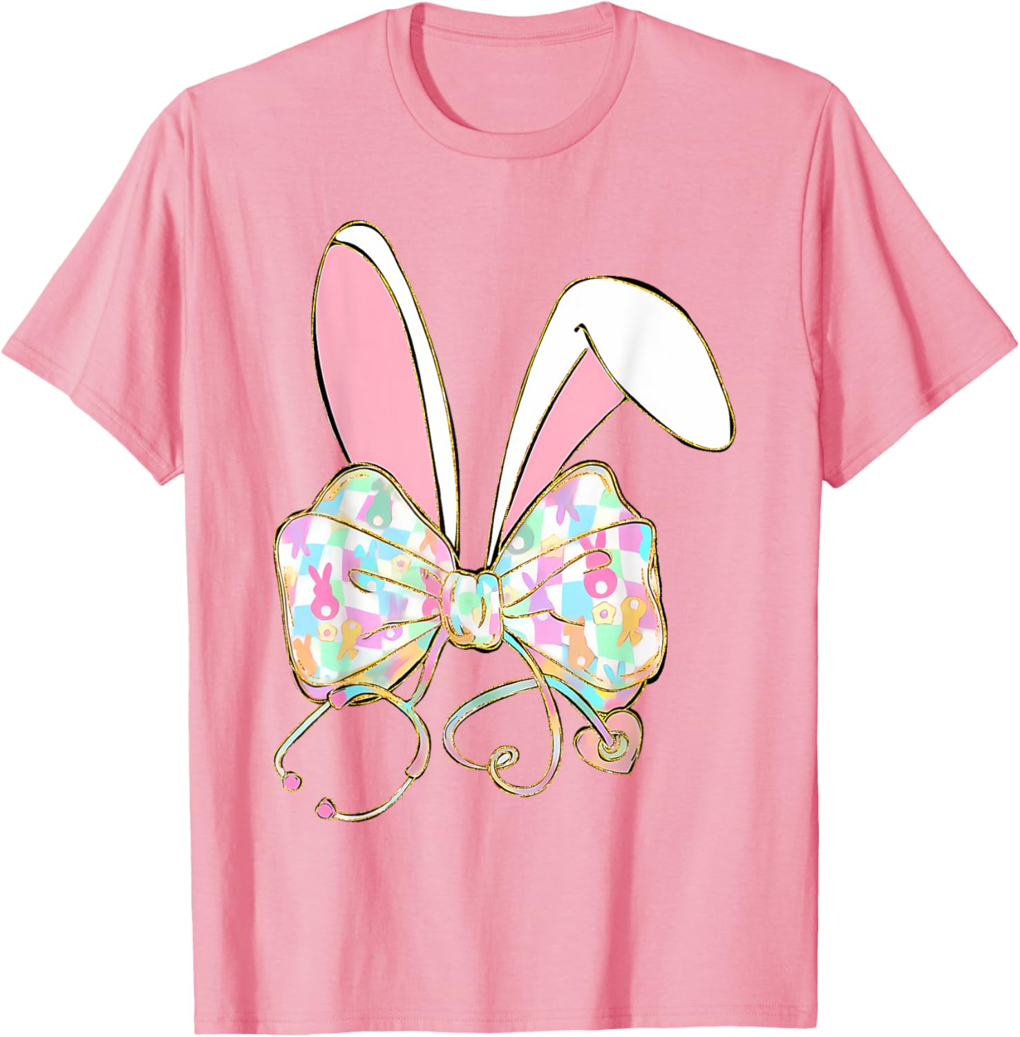 Easter Nurse Coquette Bow Stethoscope Bunny Scrub Top Rabbit T-Shirt