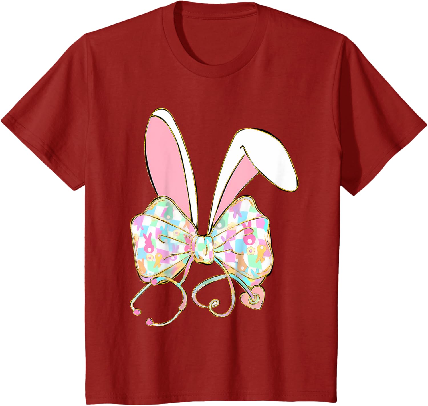 Easter Nurse Coquette Bow Stethoscope Bunny Scrub Top Rabbit T-Shirt