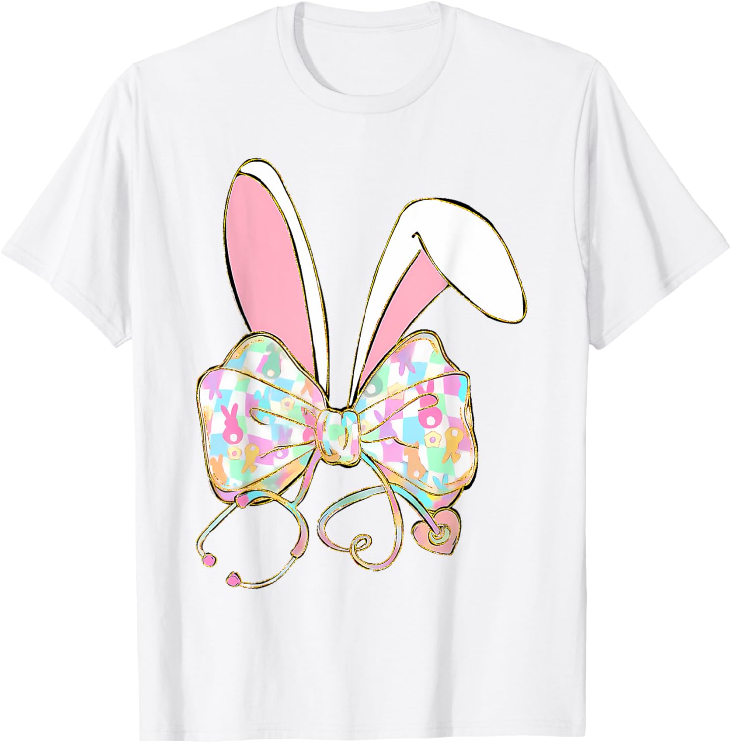 Easter Nurse Coquette Bow Stethoscope Bunny Scrub Top Rabbit T-Shirt