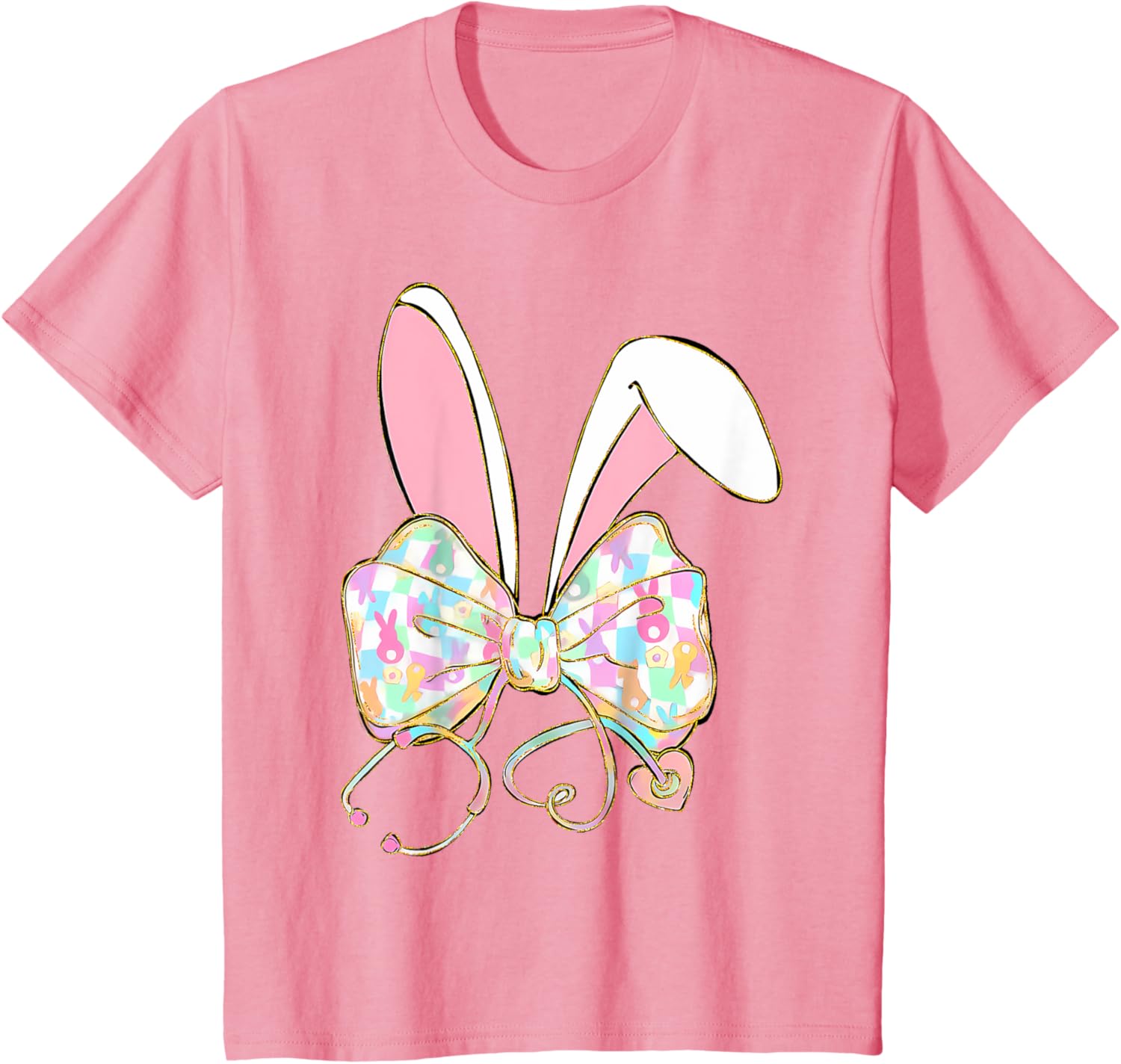 Easter Nurse Coquette Bow Stethoscope Bunny Scrub Top Rabbit T-Shirt