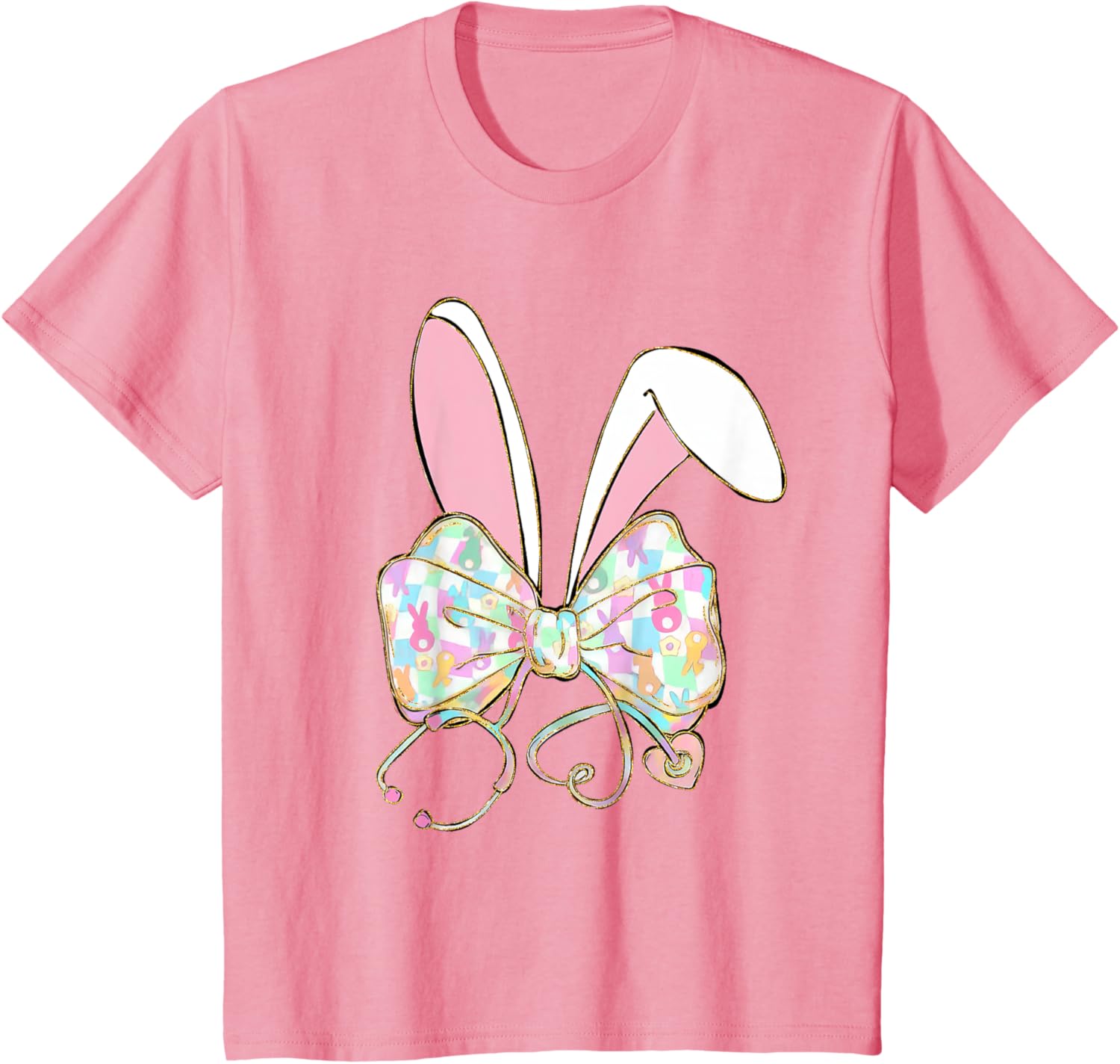 Easter Nurse Coquette Bow Stethoscope Bunny Scrub Top Rabbit T-Shirt