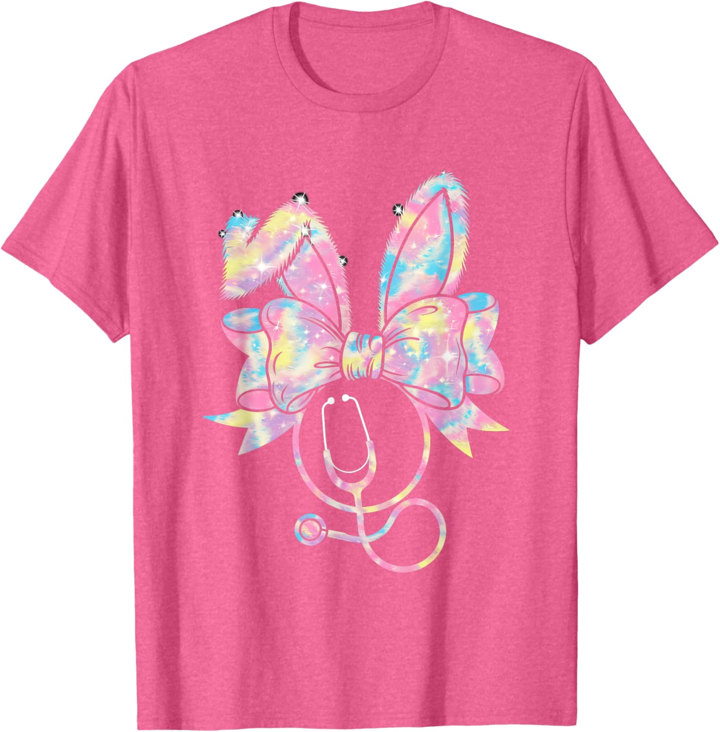 Easter Nurse Coquette Bow Stethoscope Bunny Scrub Top Rabbit T-Shirt