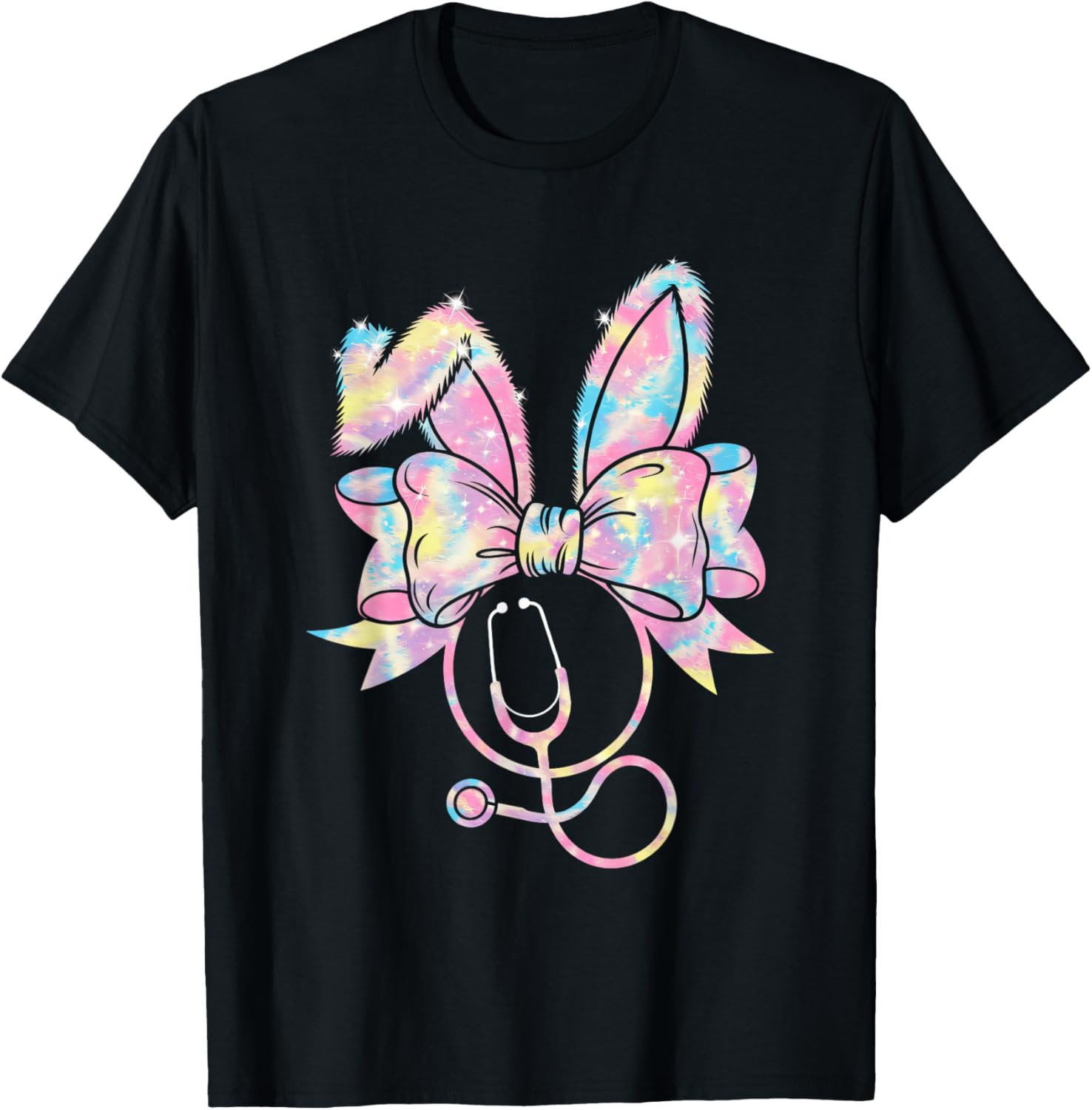 Easter Nurse Coquette Bow Stethoscope Bunny Scrub Top Rabbit T-Shirt