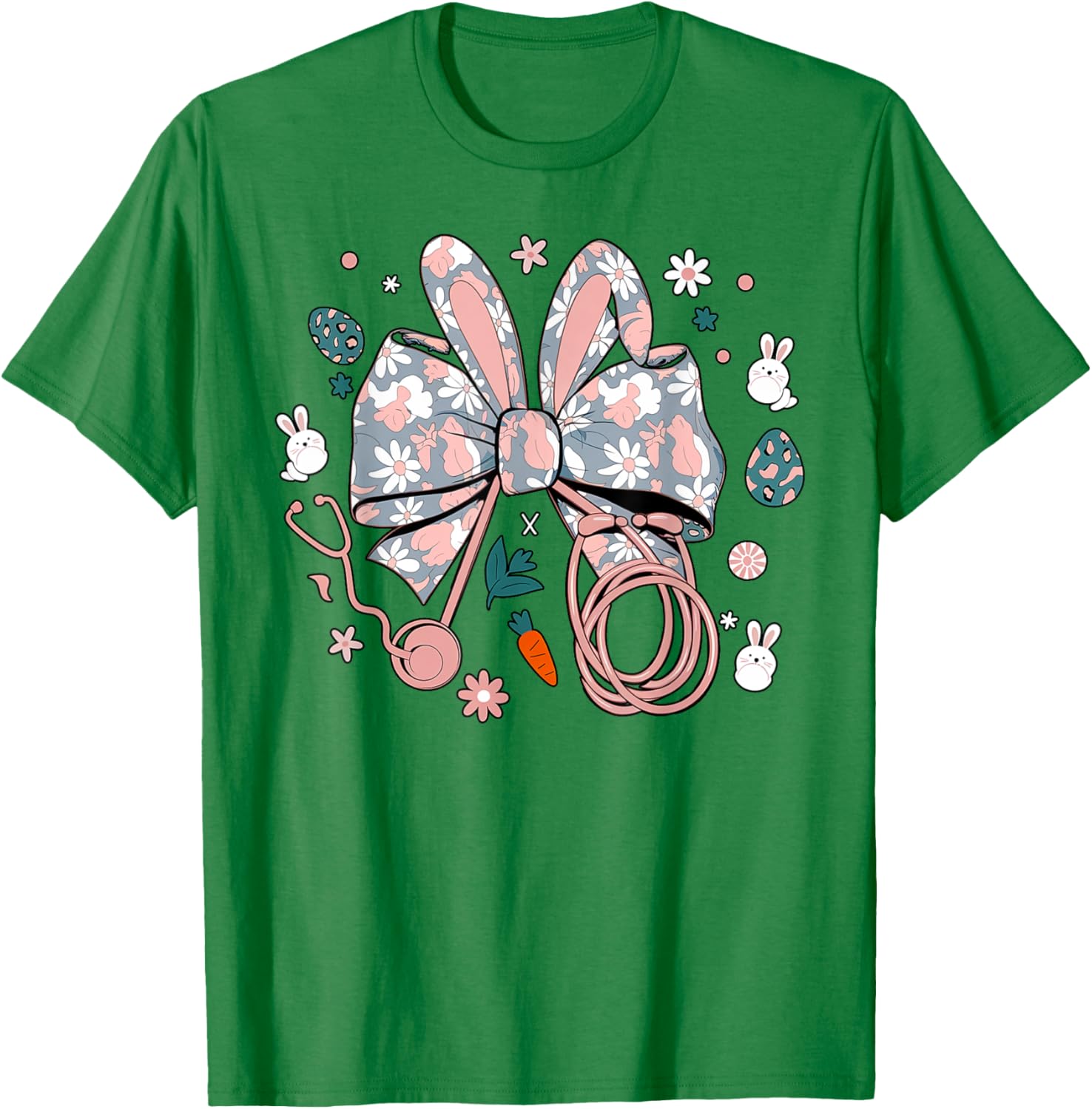 Easter Nurse Coquette Bow Stethoscope Bunny Scrub Top Rabbit T-Shirt