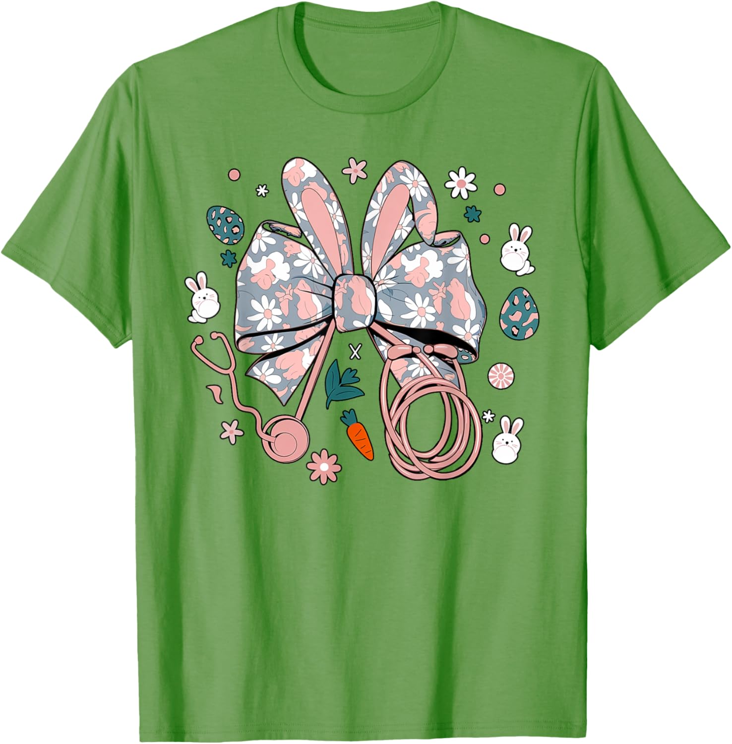 Easter Nurse Coquette Bow Stethoscope Bunny Scrub Top Rabbit T-Shirt