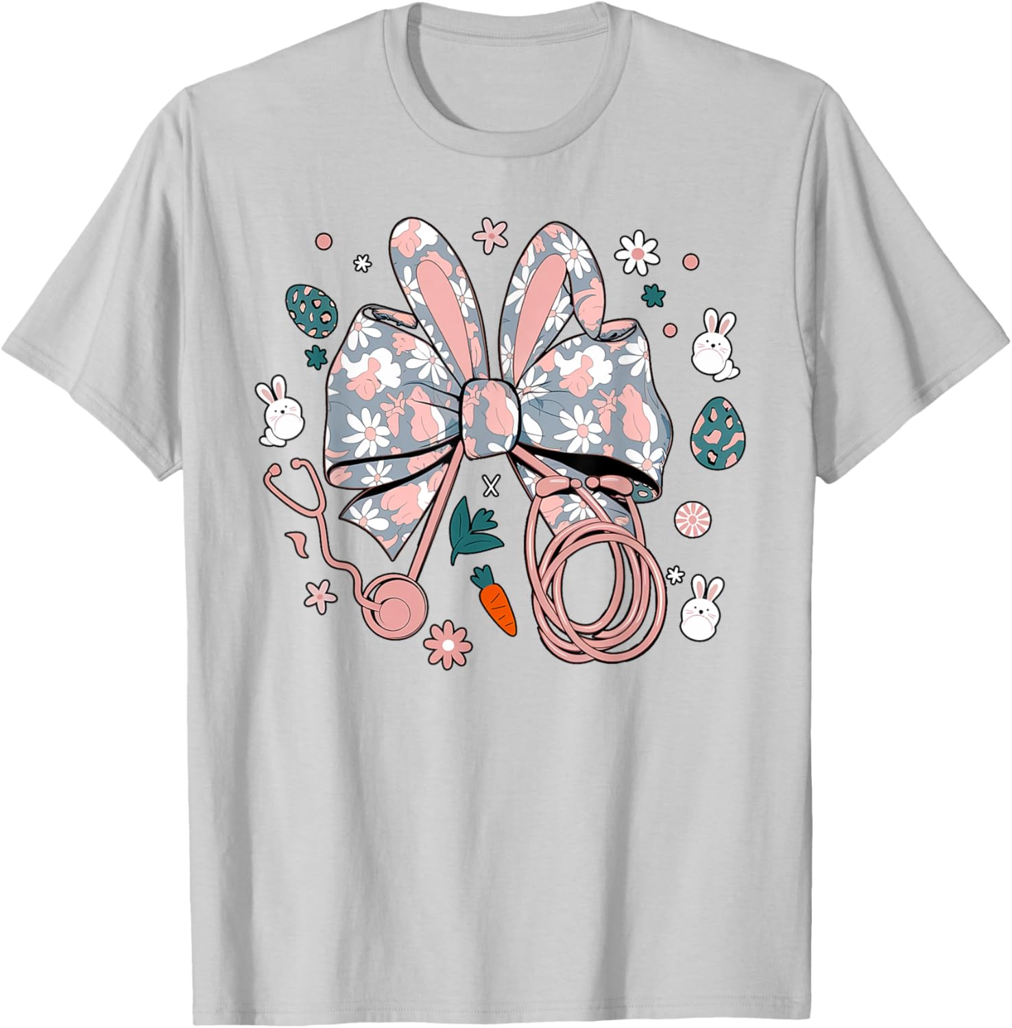 Easter Nurse Coquette Bow Stethoscope Bunny Scrub Top Rabbit T-Shirt