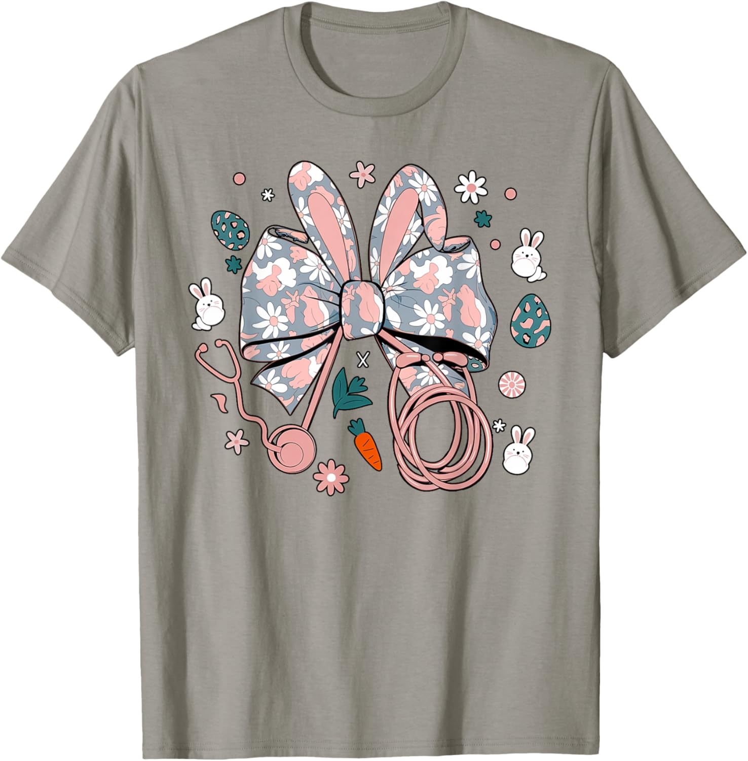 Easter Nurse Coquette Bow Stethoscope Bunny Scrub Top Rabbit T-Shirt