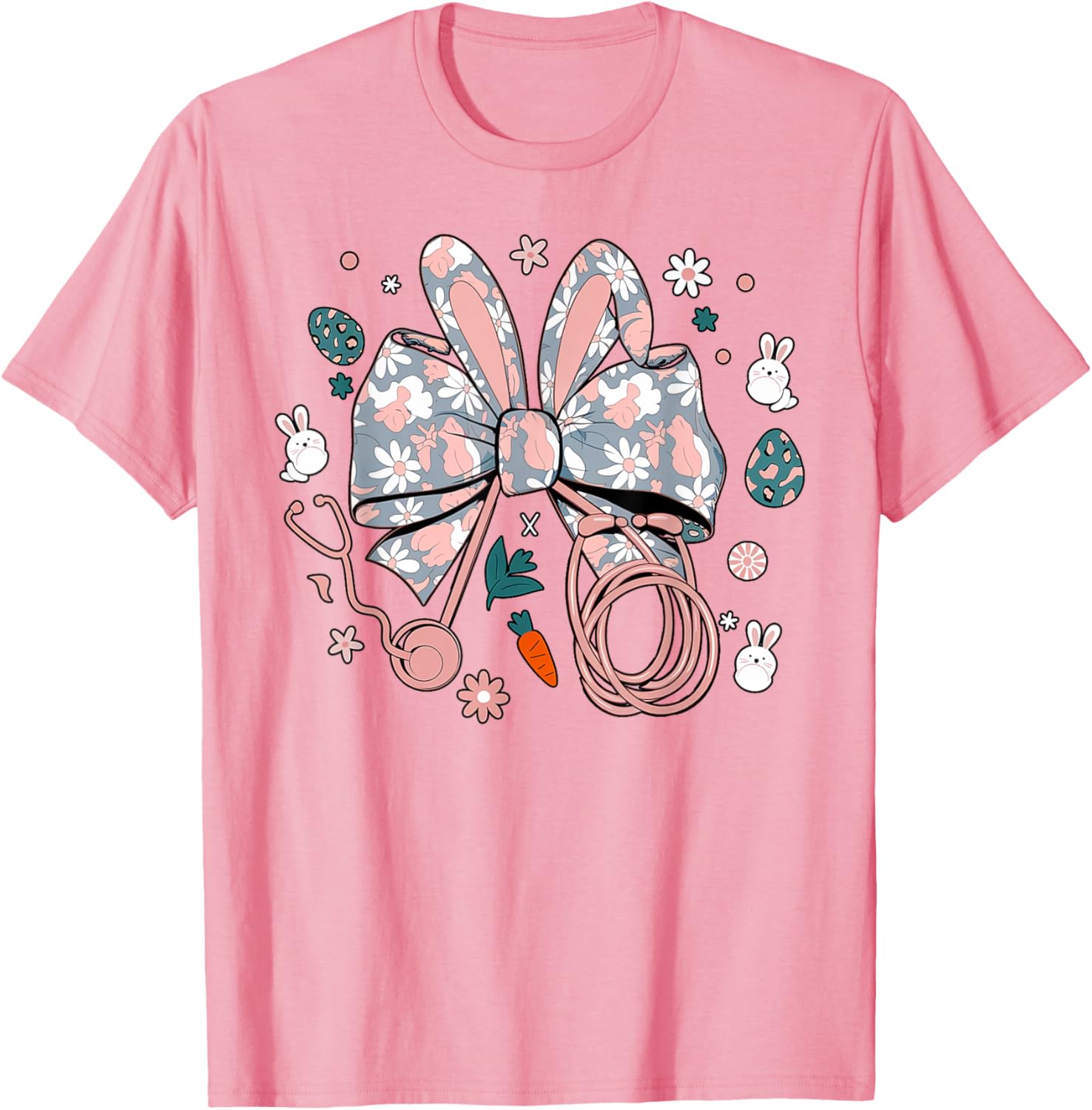 Easter Nurse Coquette Bow Stethoscope Bunny Scrub Top Rabbit T-Shirt