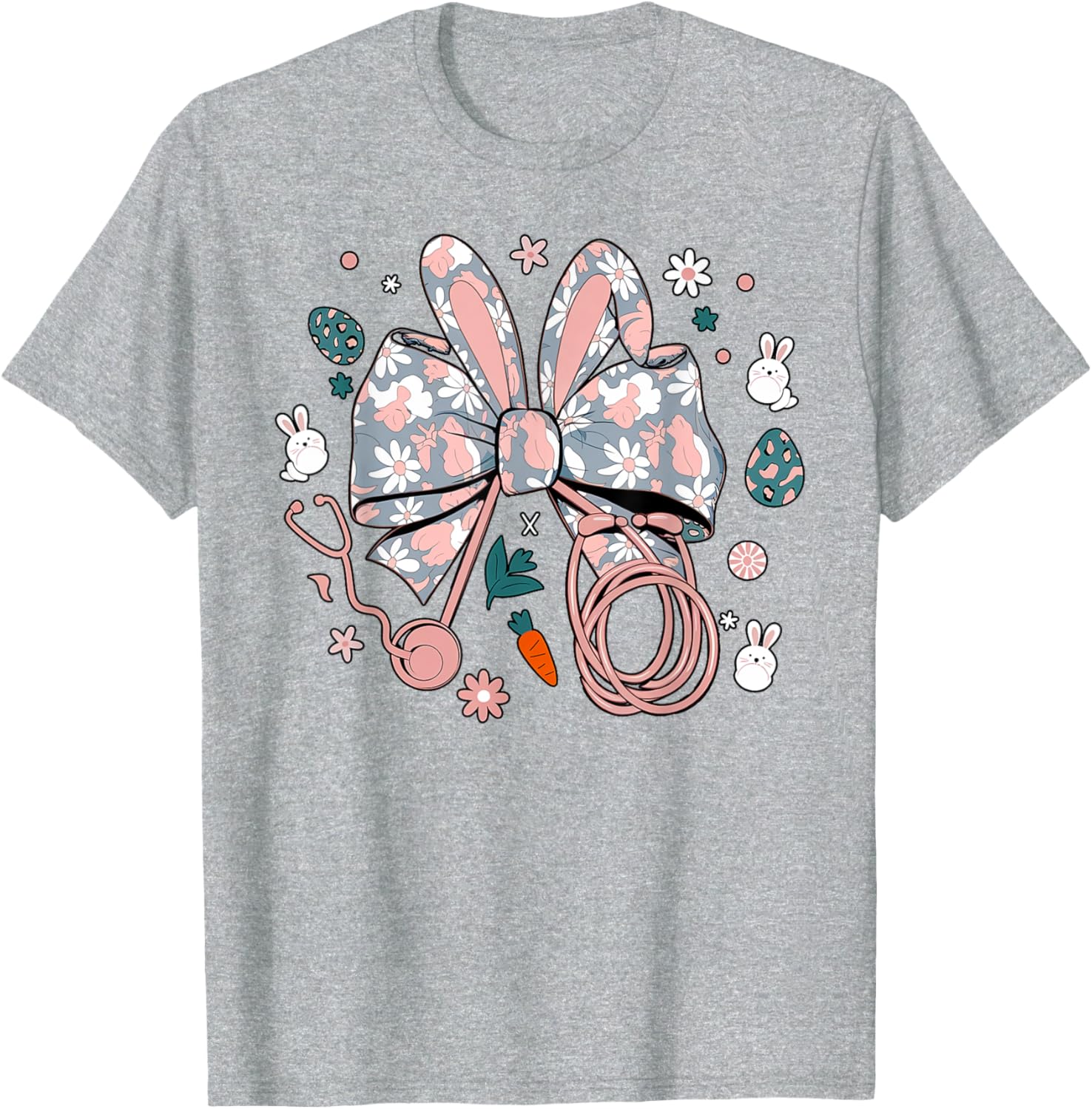 Easter Nurse Coquette Bow Stethoscope Bunny Scrub Top Rabbit T-Shirt