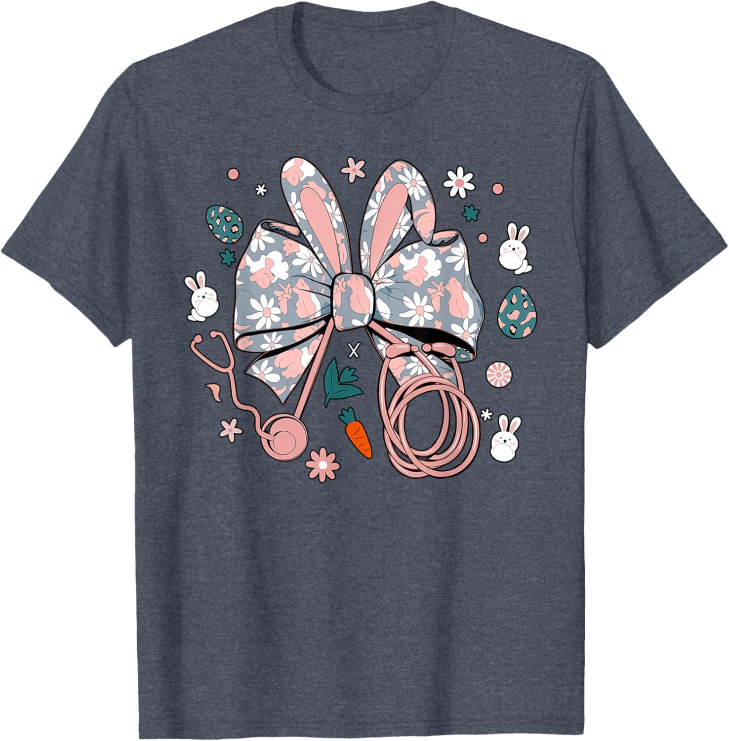 Easter Nurse Coquette Bow Stethoscope Bunny Scrub Top Rabbit T-Shirt