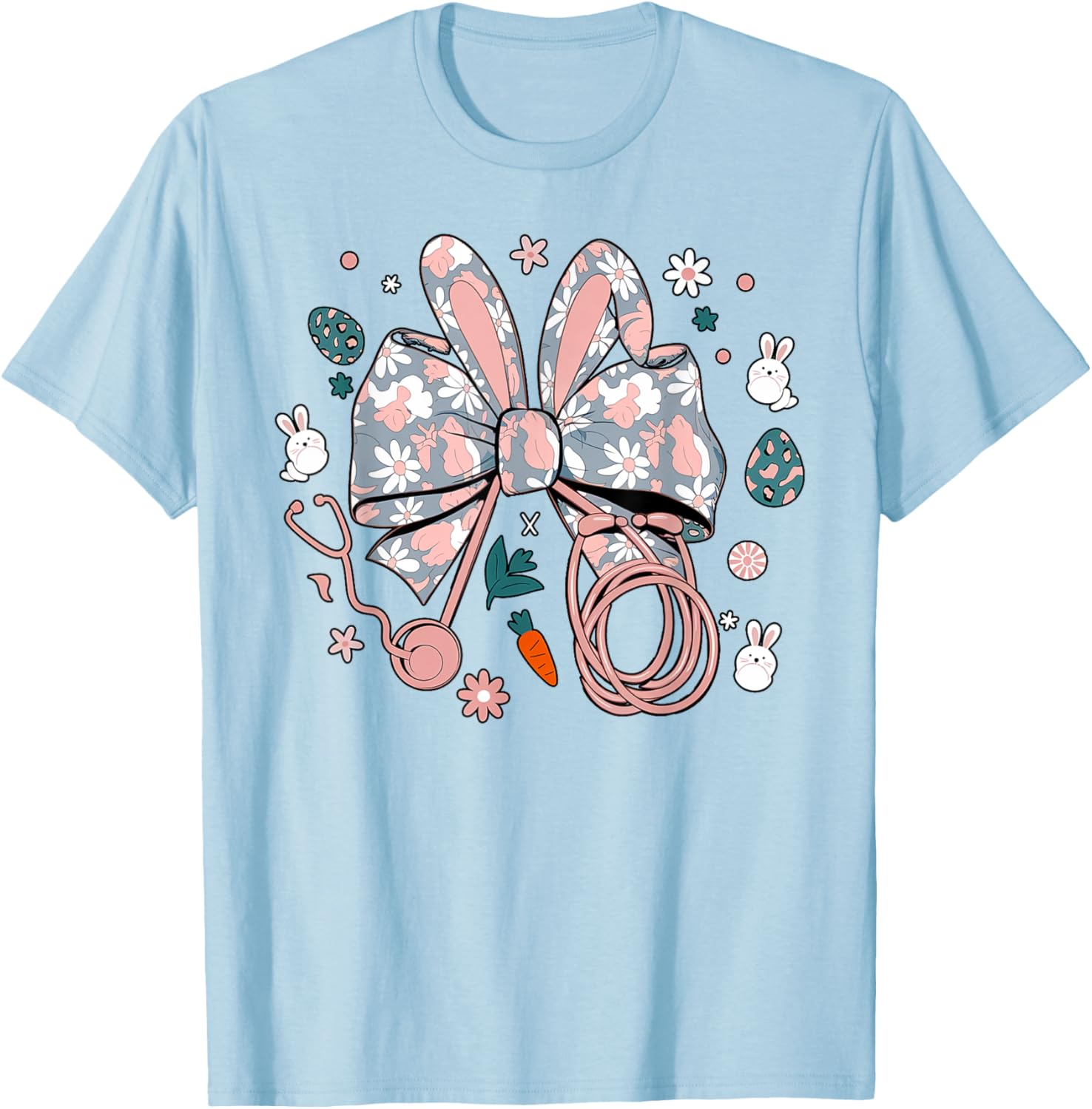 Easter Nurse Coquette Bow Stethoscope Bunny Scrub Top Rabbit T-Shirt