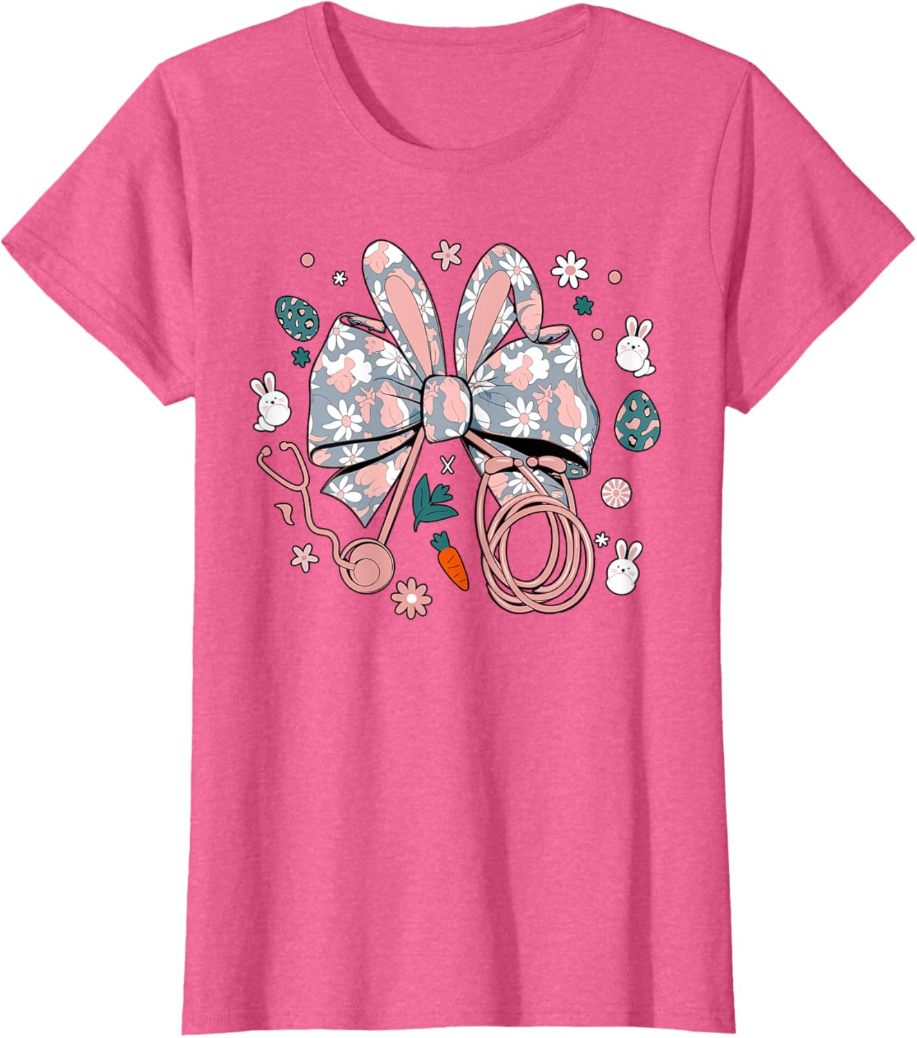 Easter Nurse Coquette Bow Stethoscope Bunny Scrub Top Rabbit T-Shirt