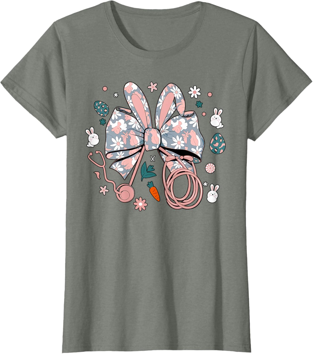 Easter Nurse Coquette Bow Stethoscope Bunny Scrub Top Rabbit T-Shirt