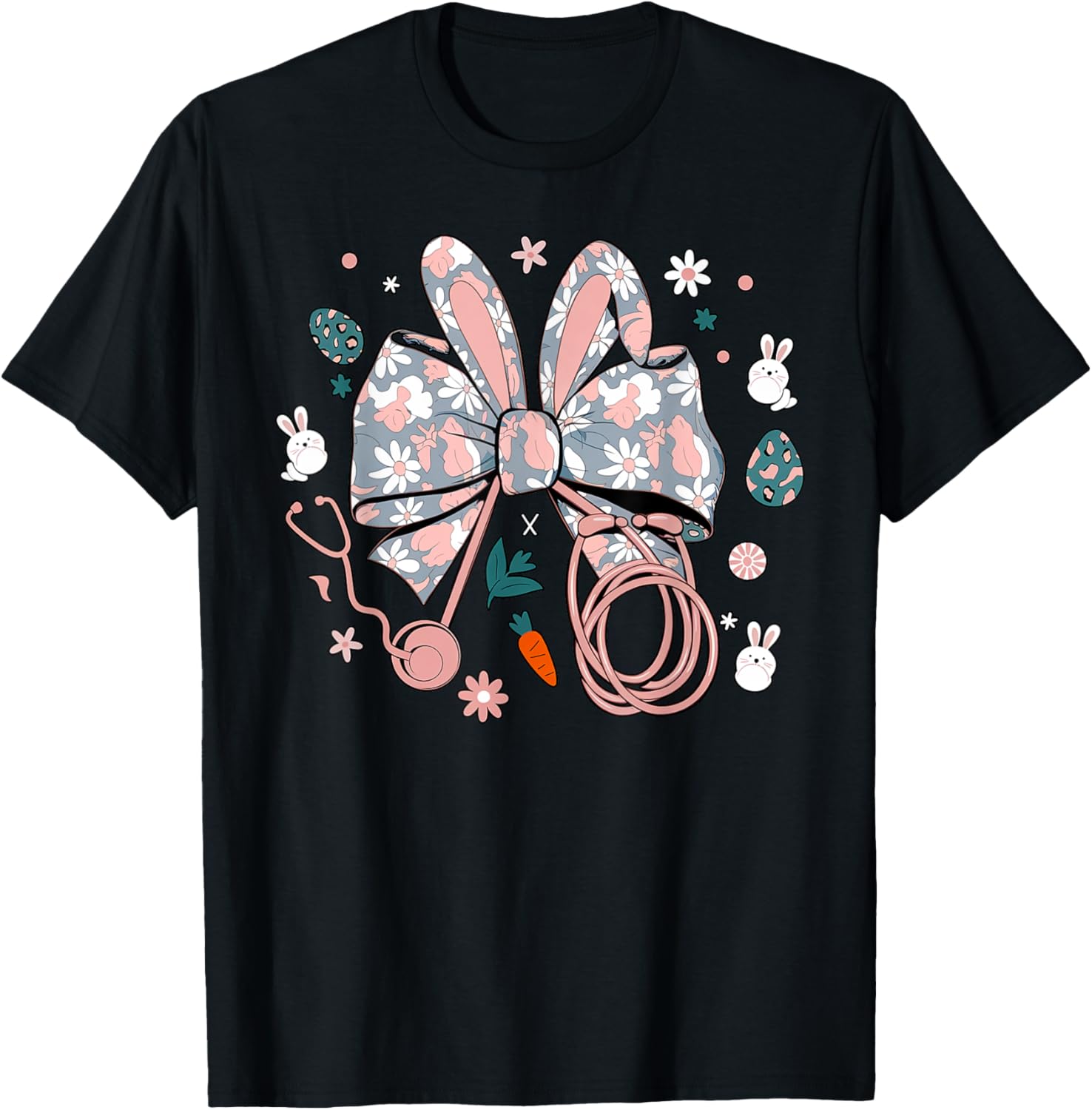 Easter Nurse Coquette Bow Stethoscope Bunny Scrub Top Rabbit T-Shirt