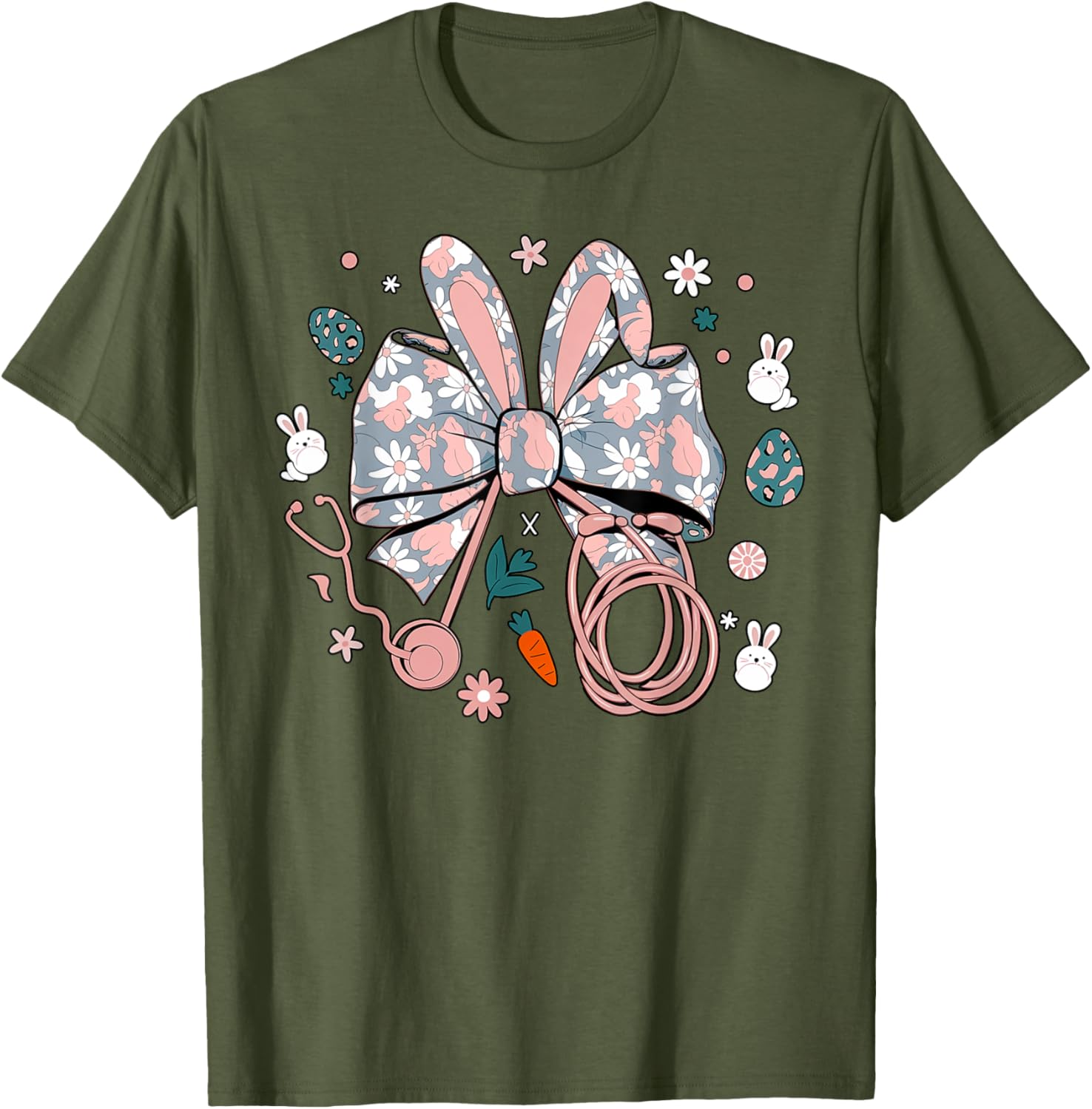 Easter Nurse Coquette Bow Stethoscope Bunny Scrub Top Rabbit T-Shirt