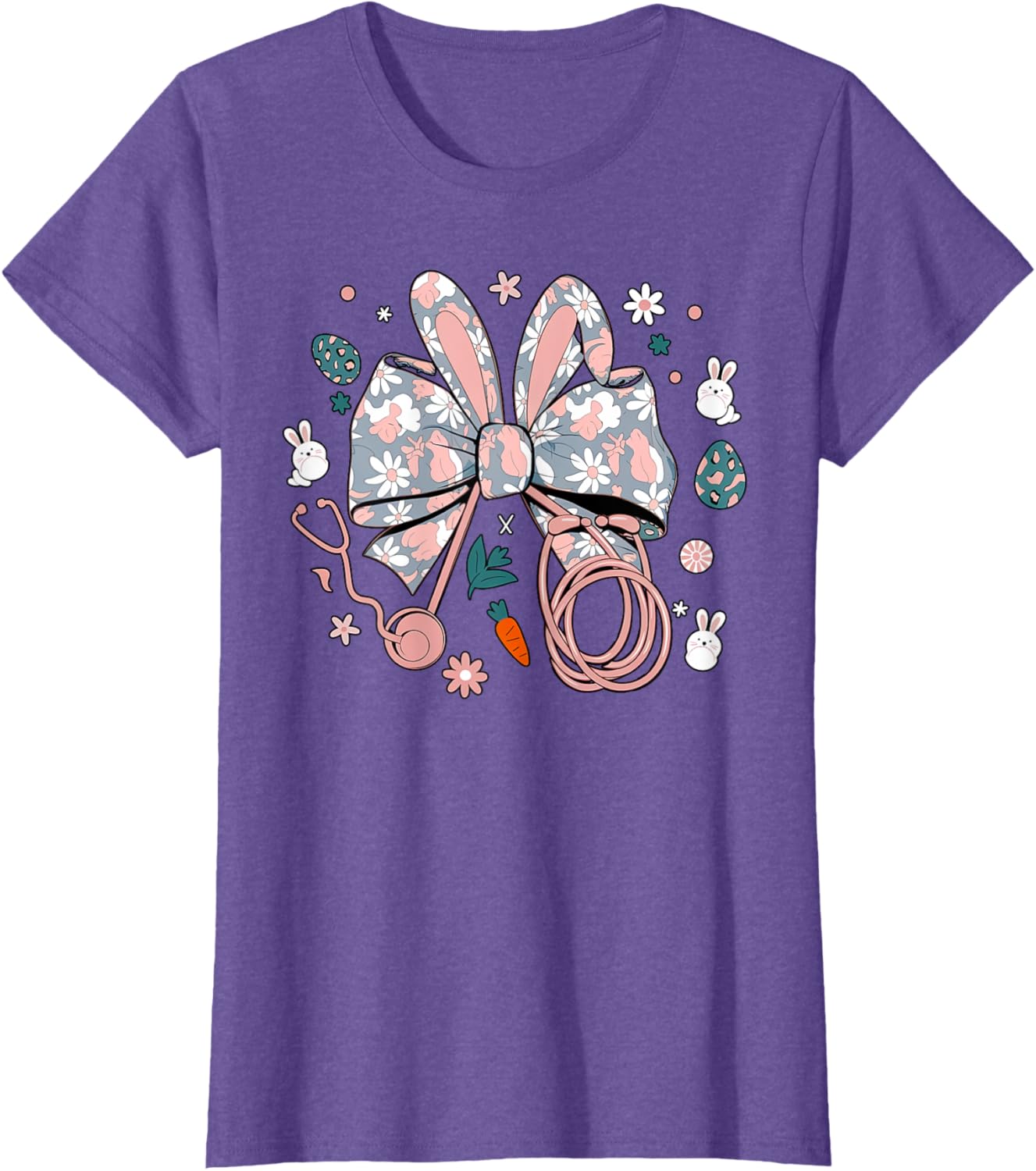 Easter Nurse Coquette Bow Stethoscope Bunny Scrub Top Rabbit T-Shirt