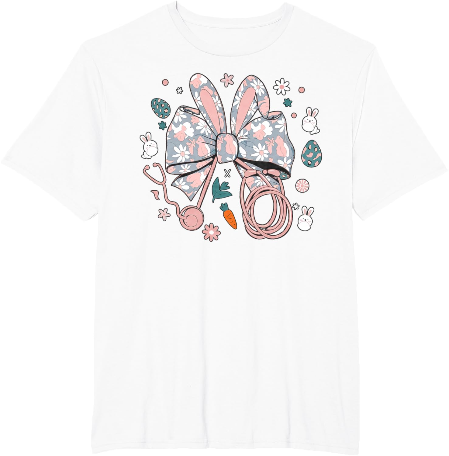 Easter Nurse Coquette Bow Stethoscope Bunny Scrub Top Rabbit T-Shirt