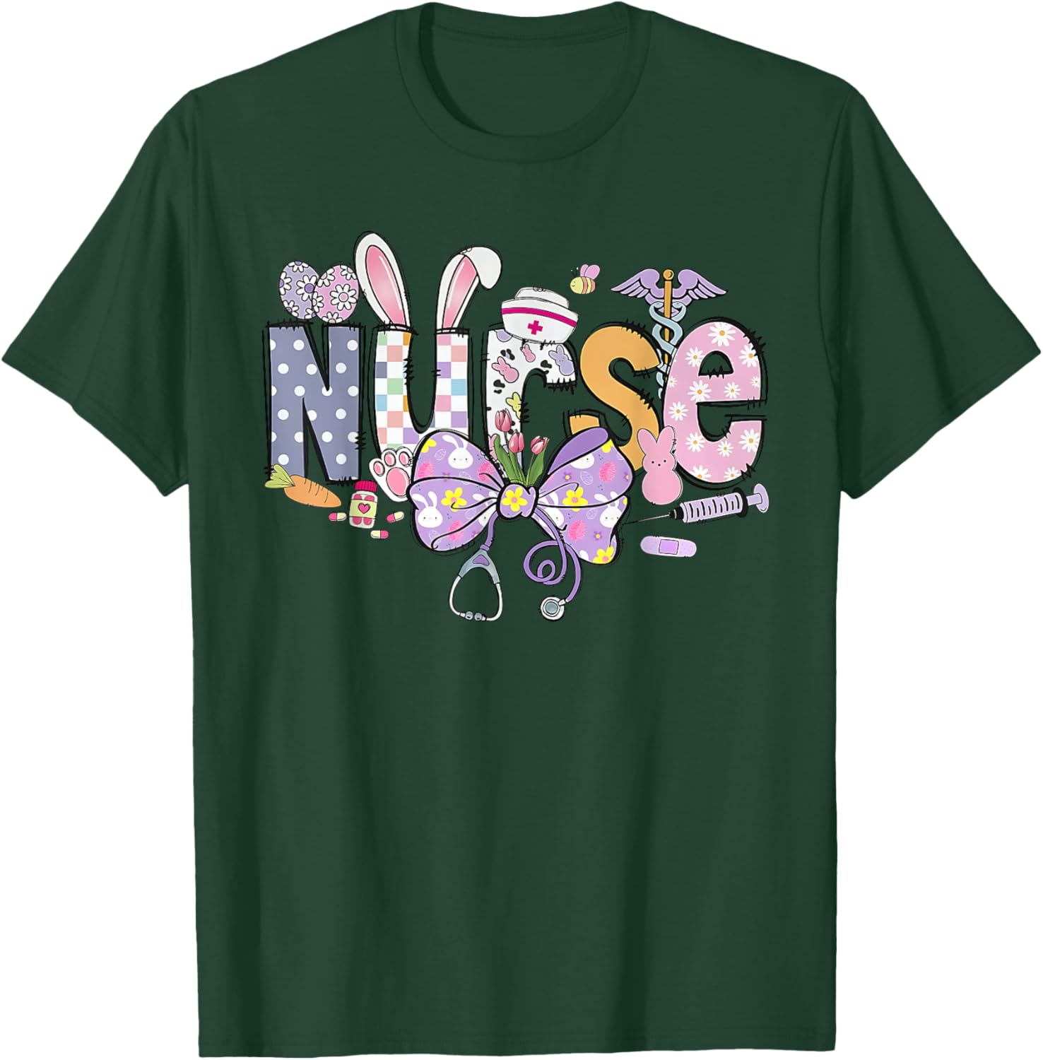 Easter Nurse Coquette Stethoscope Bow Bunny Ear School Nurse T-Shirt