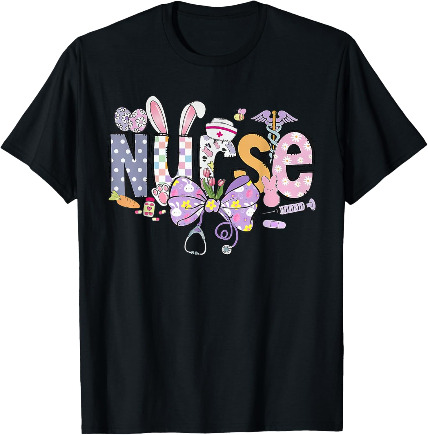 Easter Nurse Coquette Stethoscope Bow Bunny Ear School Nurse T-Shirt